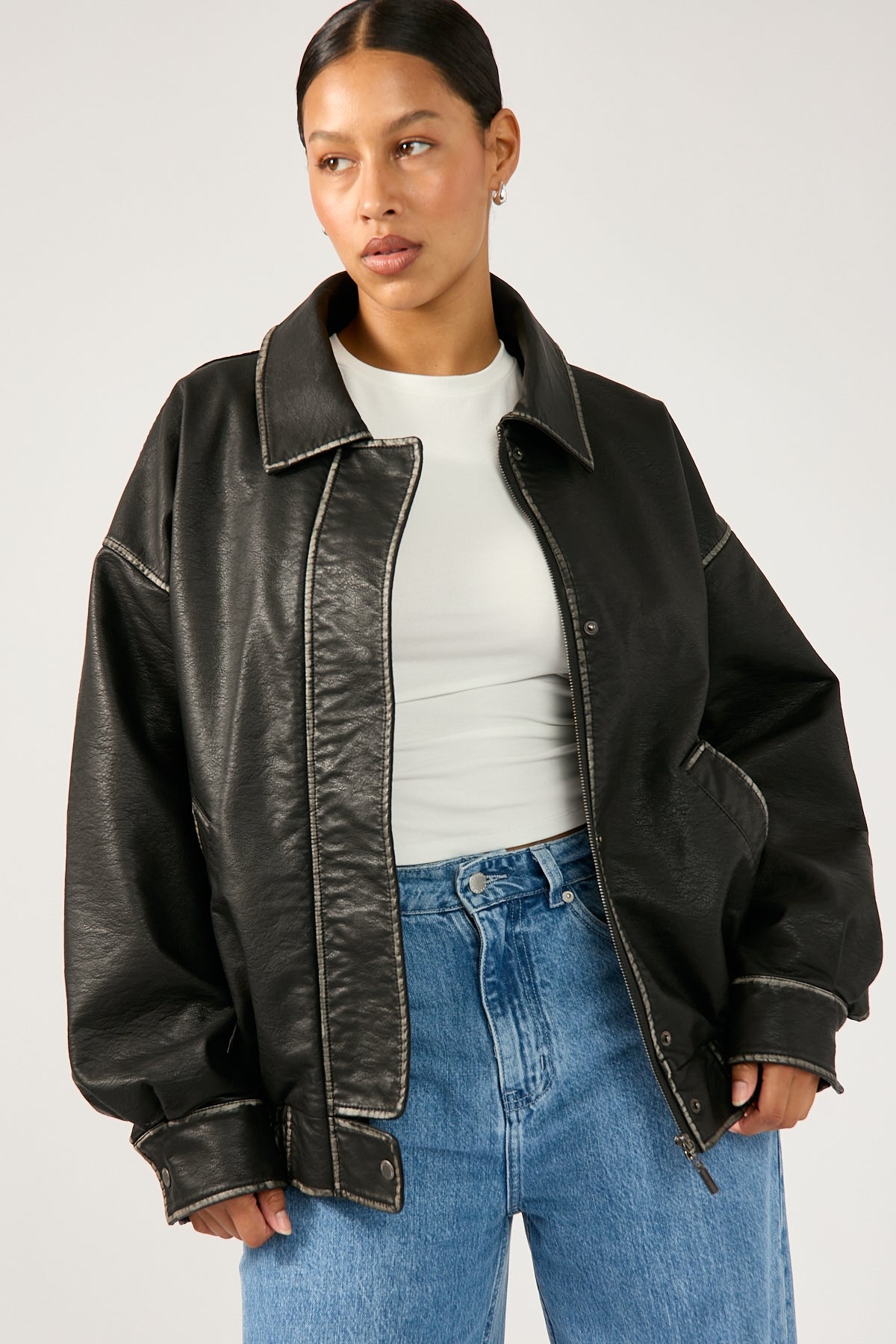 Perfect Stranger Washed Maxx PU Bomber Black