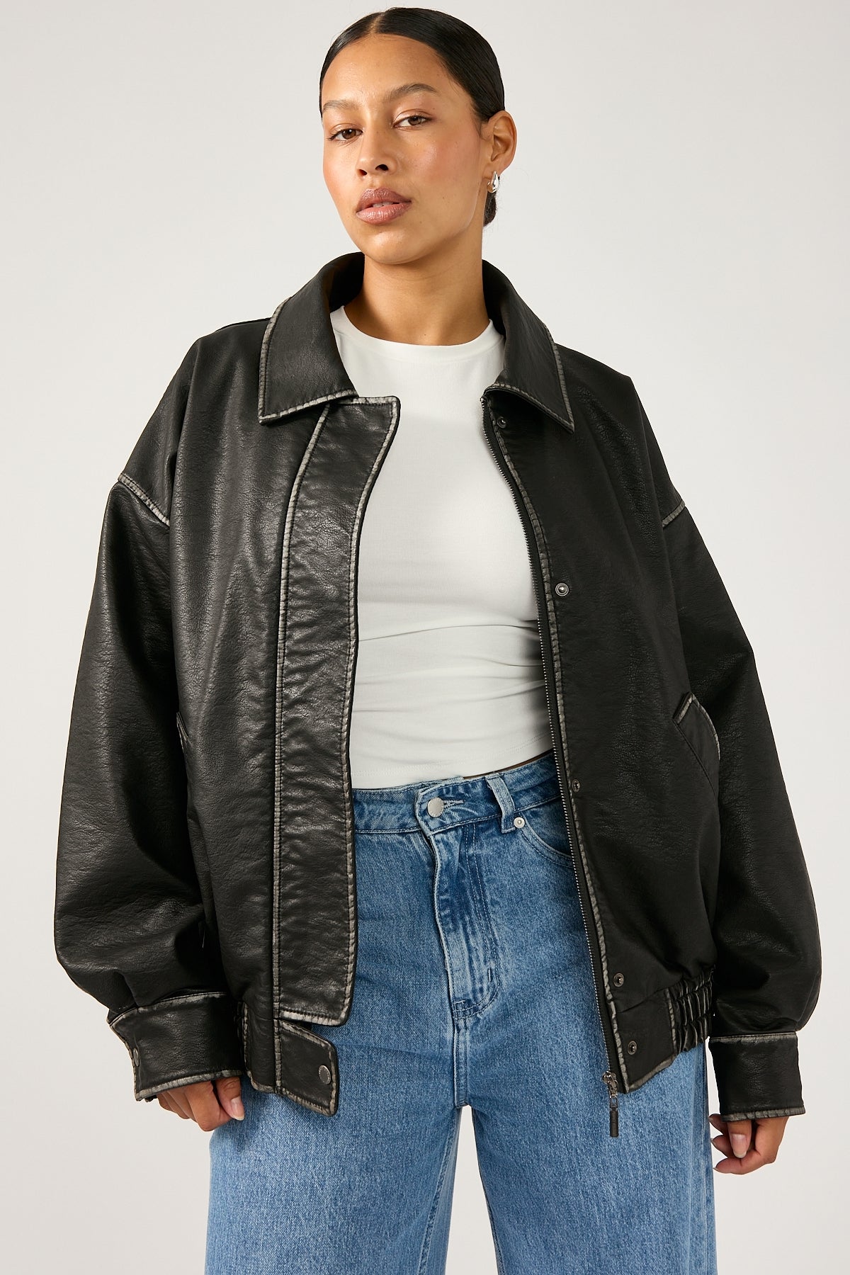 Perfect Stranger Washed Maxx PU Bomber Black