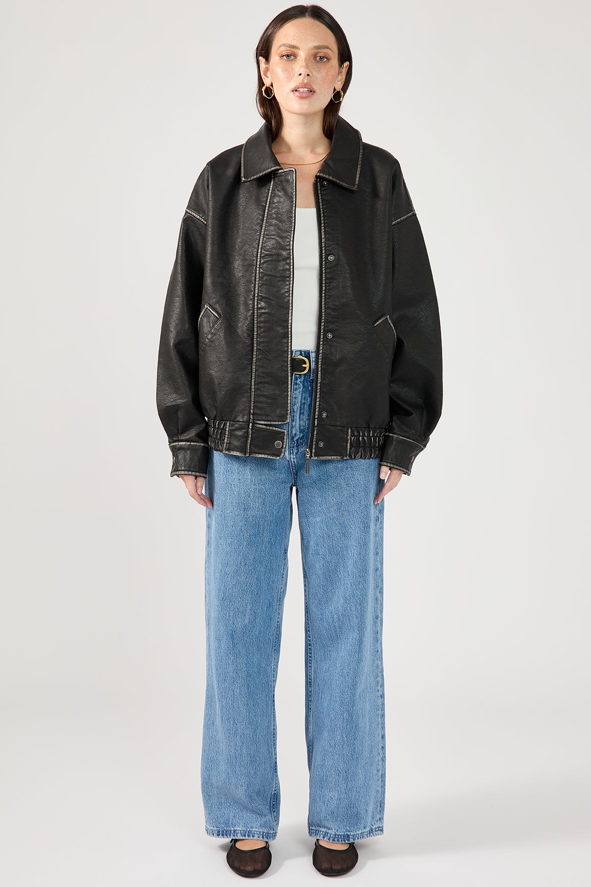 Perfect Stranger Washed Maxx PU Bomber Black