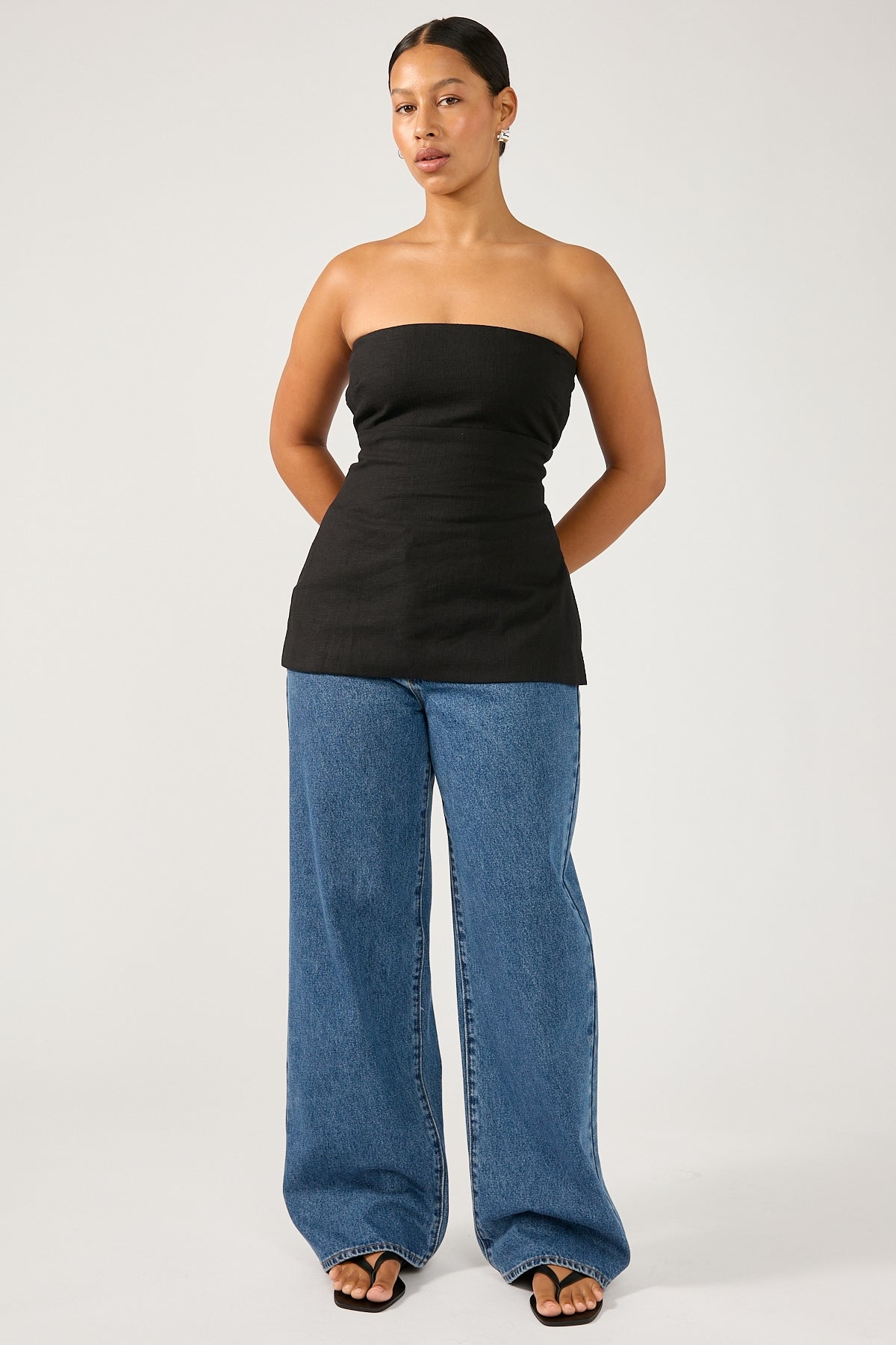 Perfect Stranger Menorca Linen Strapless Top Black