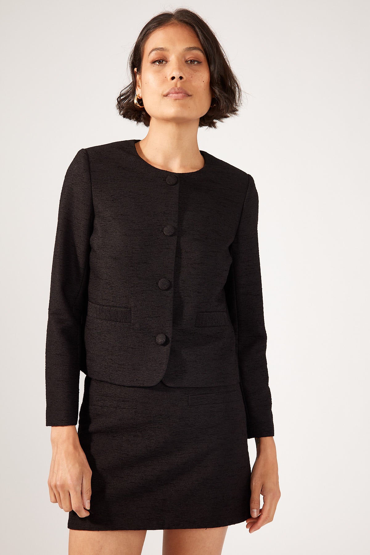Perfect Stranger Posh Classic Fitted Textured Jacket Black