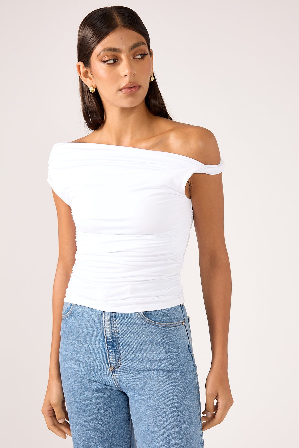 Perfect Stranger Lola Ruched Jersey Top White