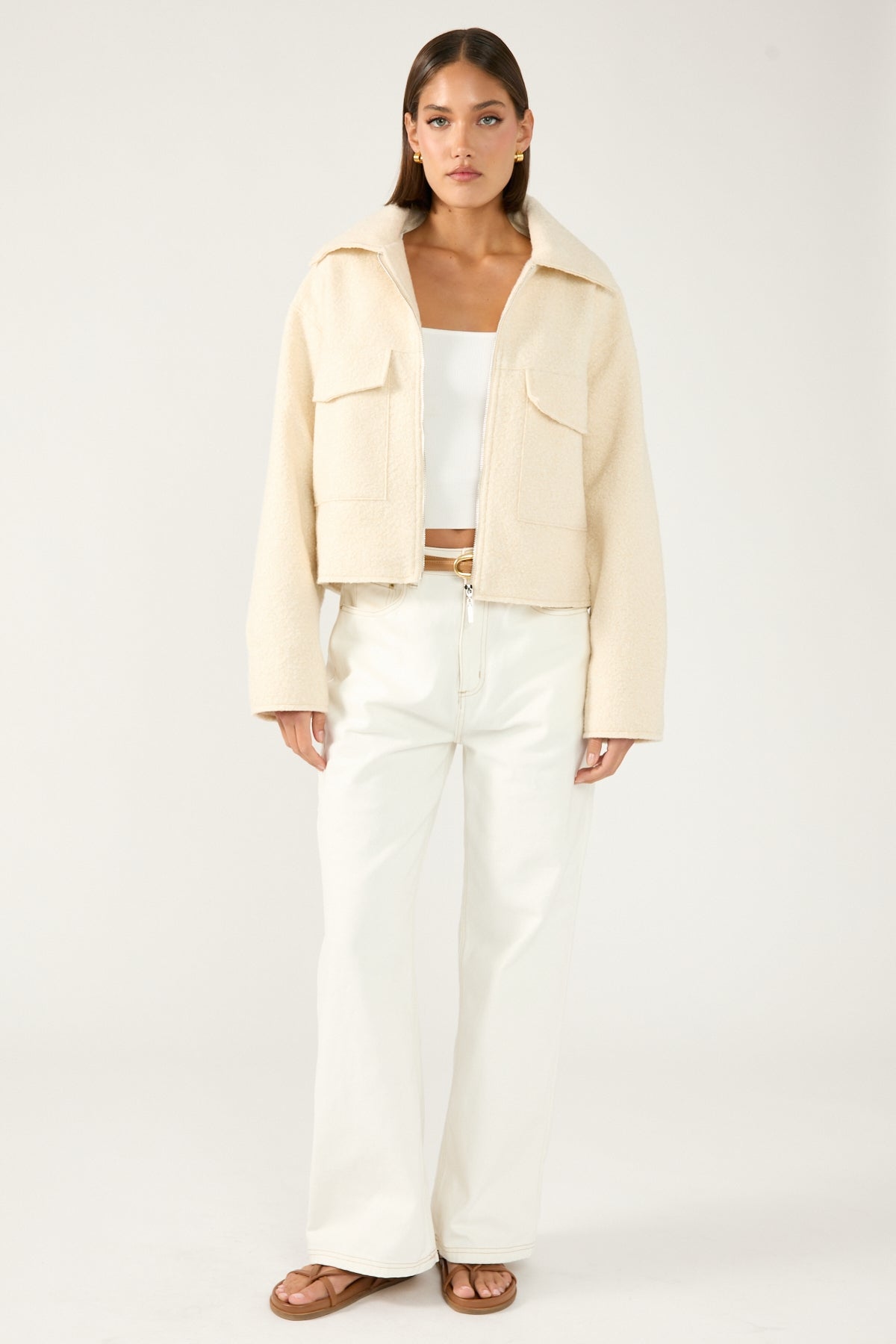 Perfect Stranger Pixie Textured Zip Up Jacket Cream