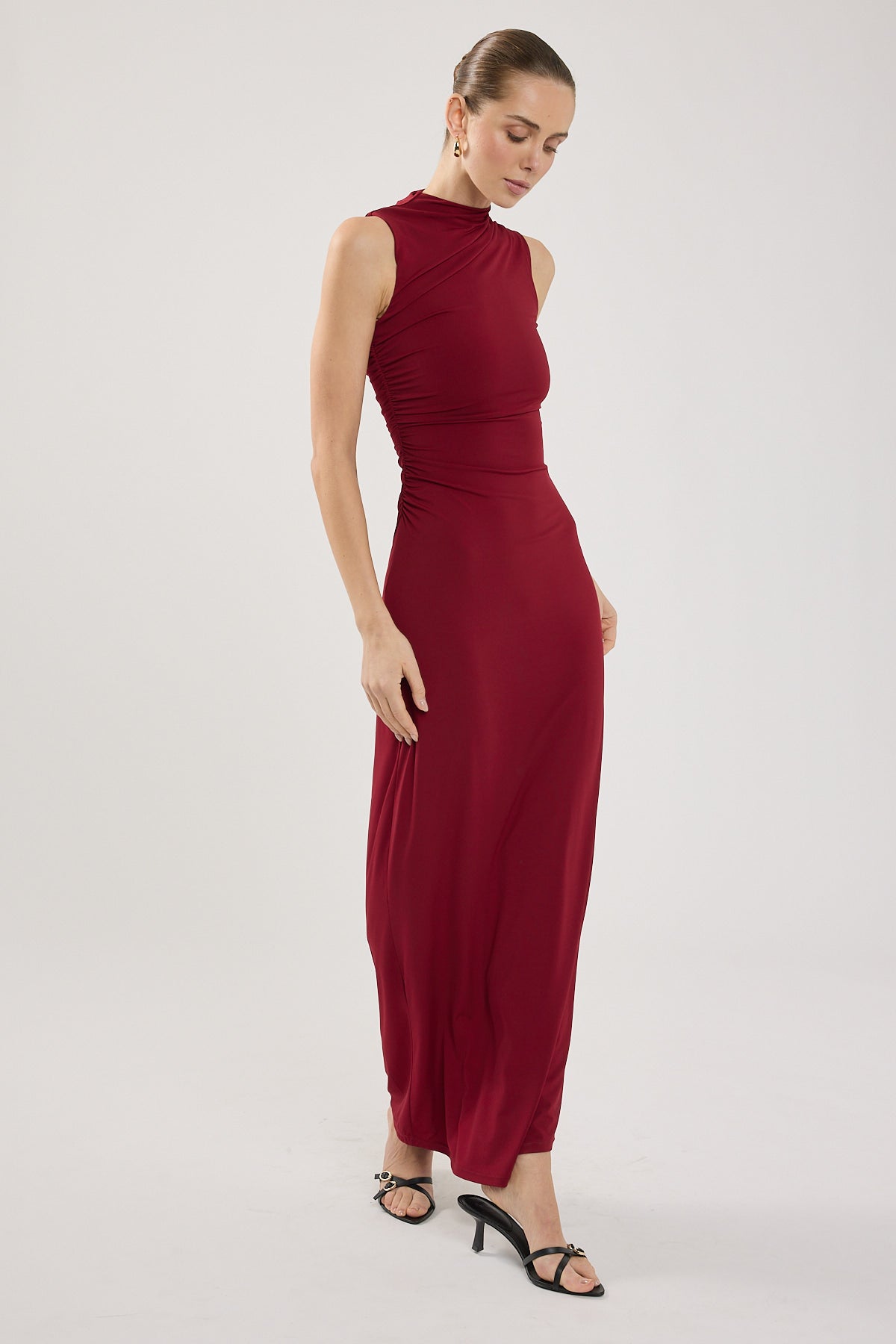 Perfect Stranger Rosewood High Neck Maxi Dress Burgundy