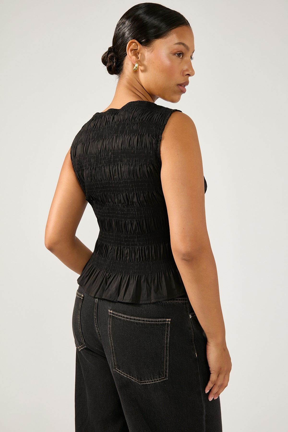 Perfect Stranger Shirred High Neck Top Black