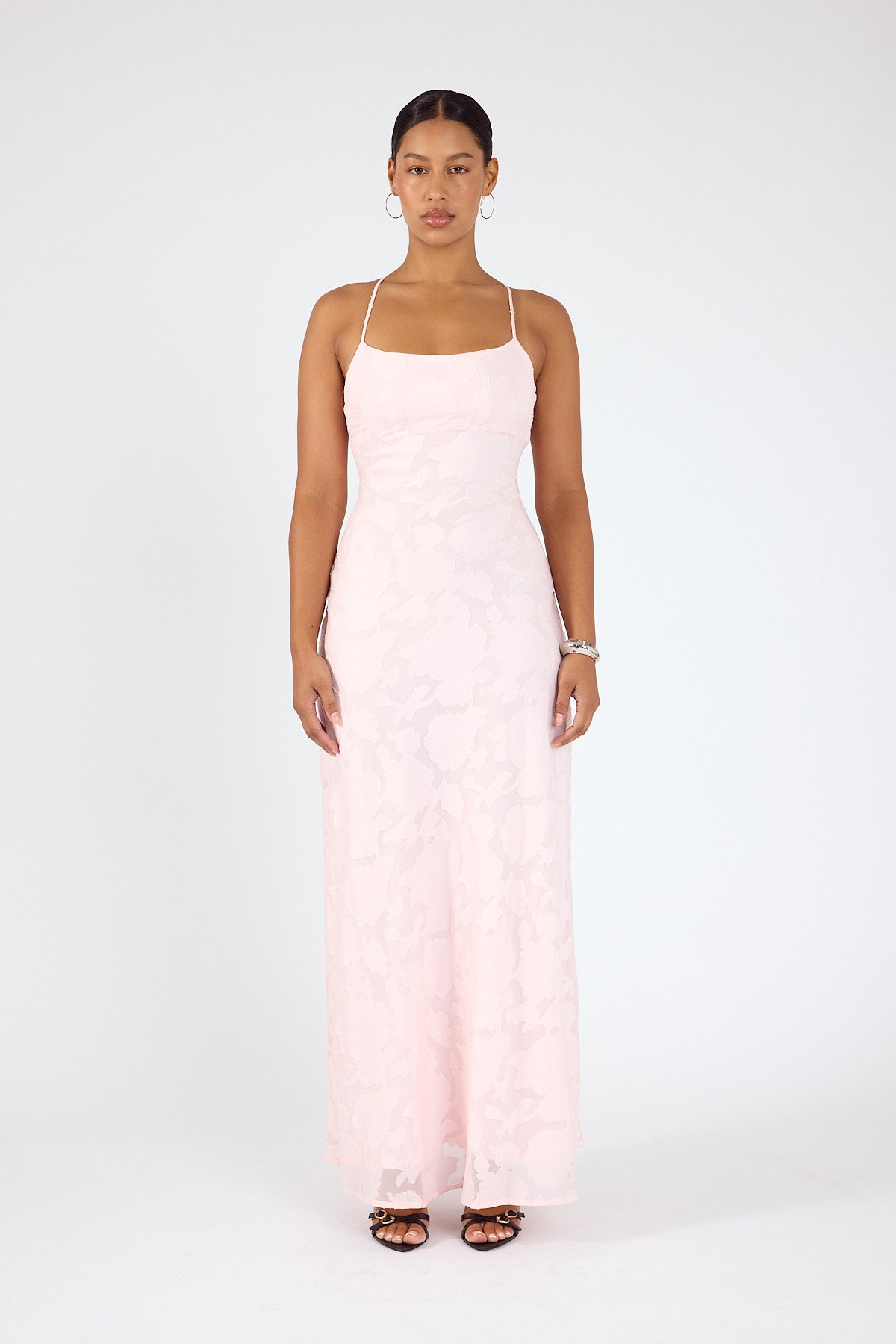 Perfect Stranger Evon Lace Up Back Maxi Dress Light Pink