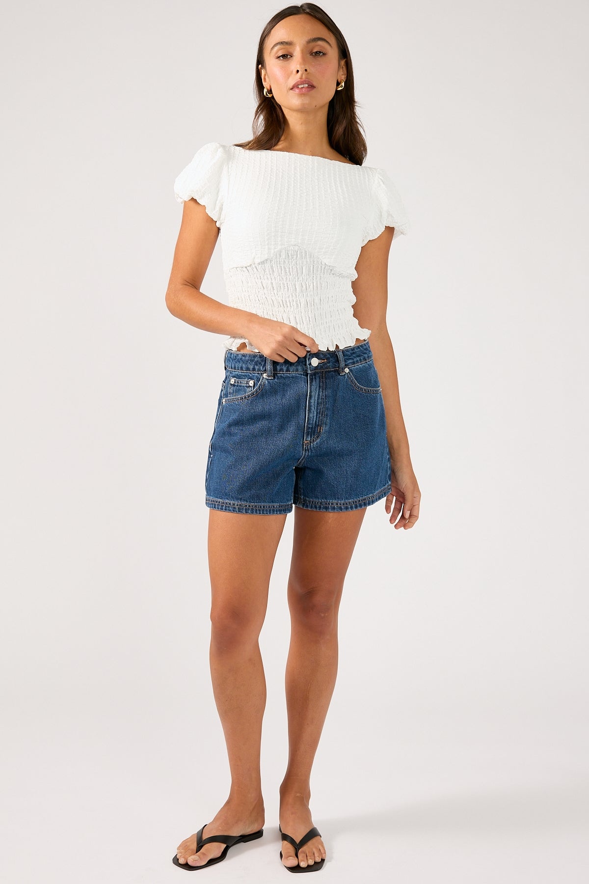 Perfect Stranger Mid Rise 90's Slouch Denim Short Dark Blue Denim