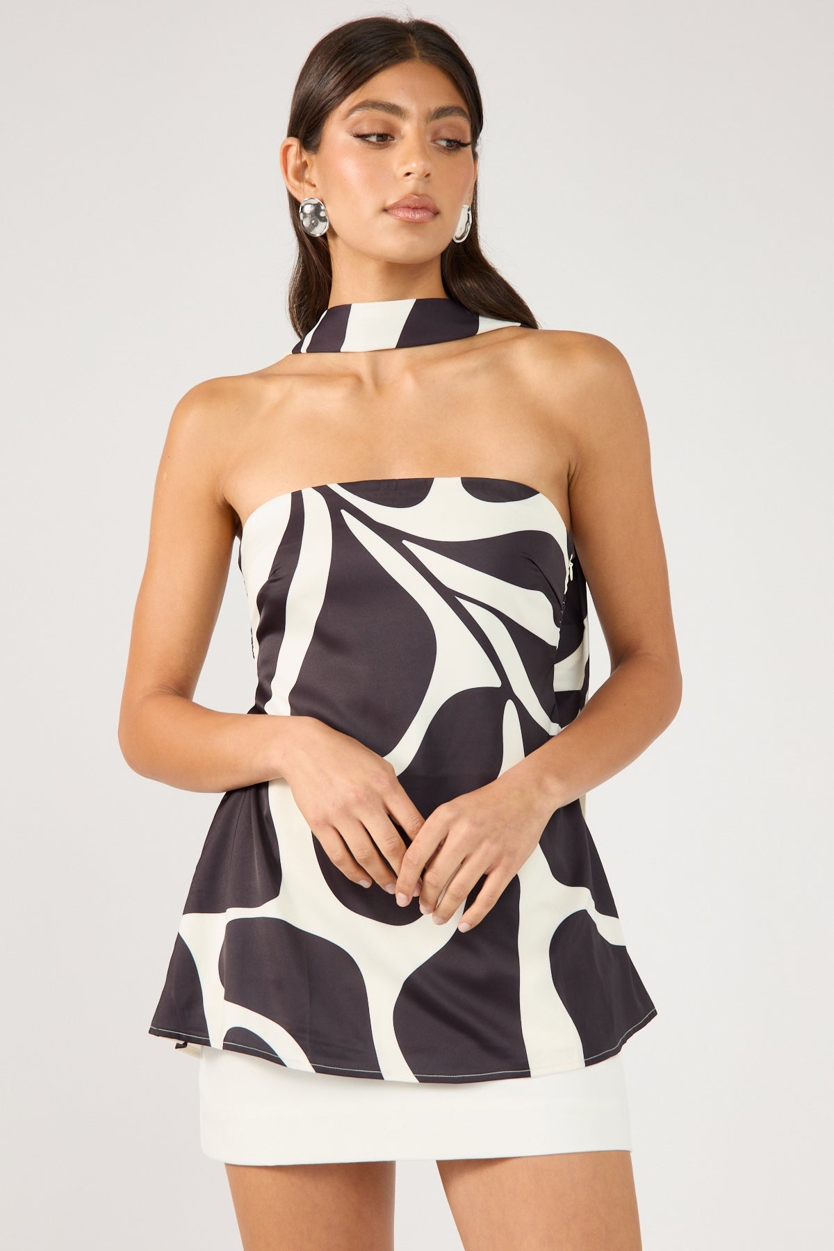 Perfect Stranger Remini Strapless Scarf Top Black Print