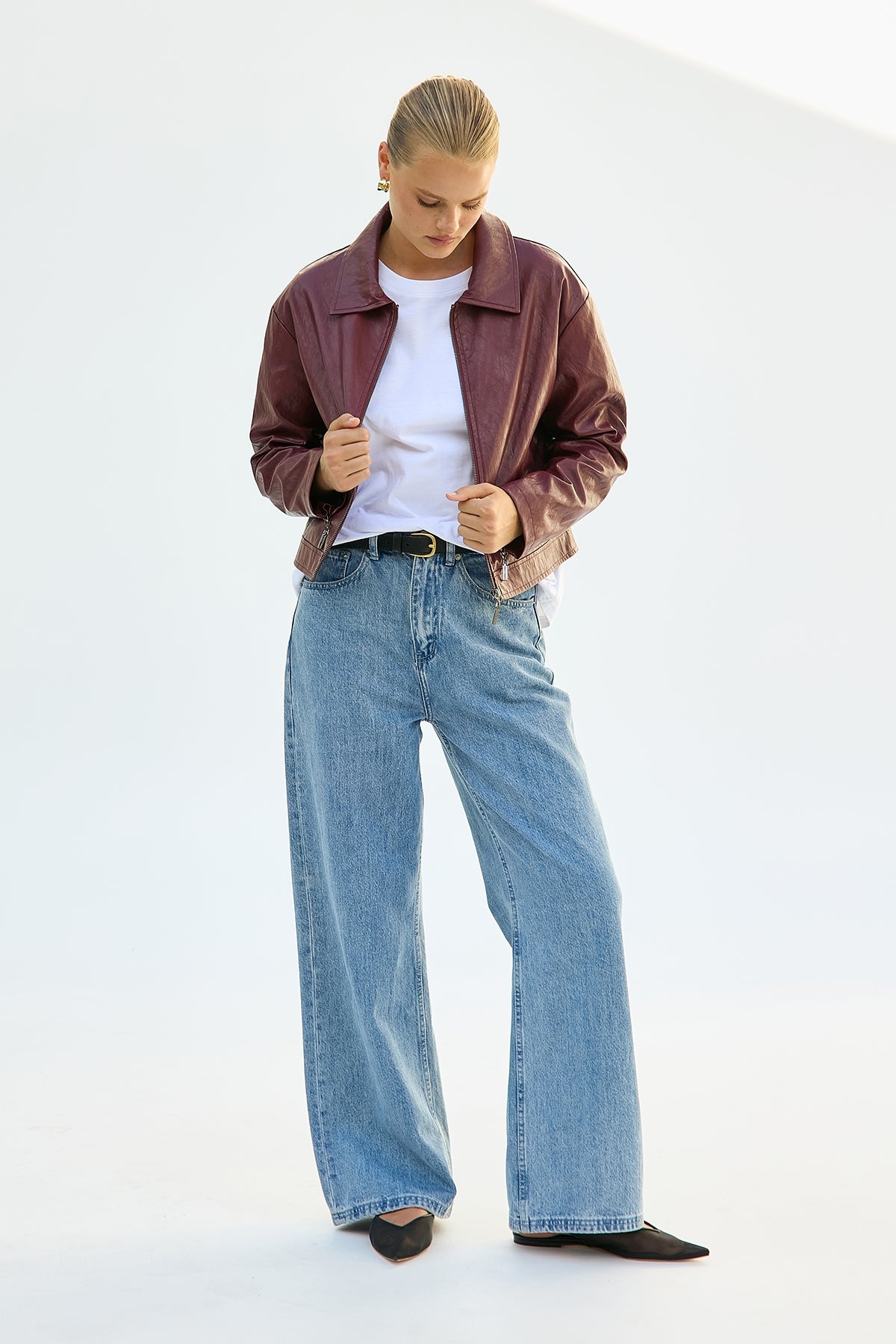 Perfect Stranger Kandice PU Zip Up Jacket Burgundy