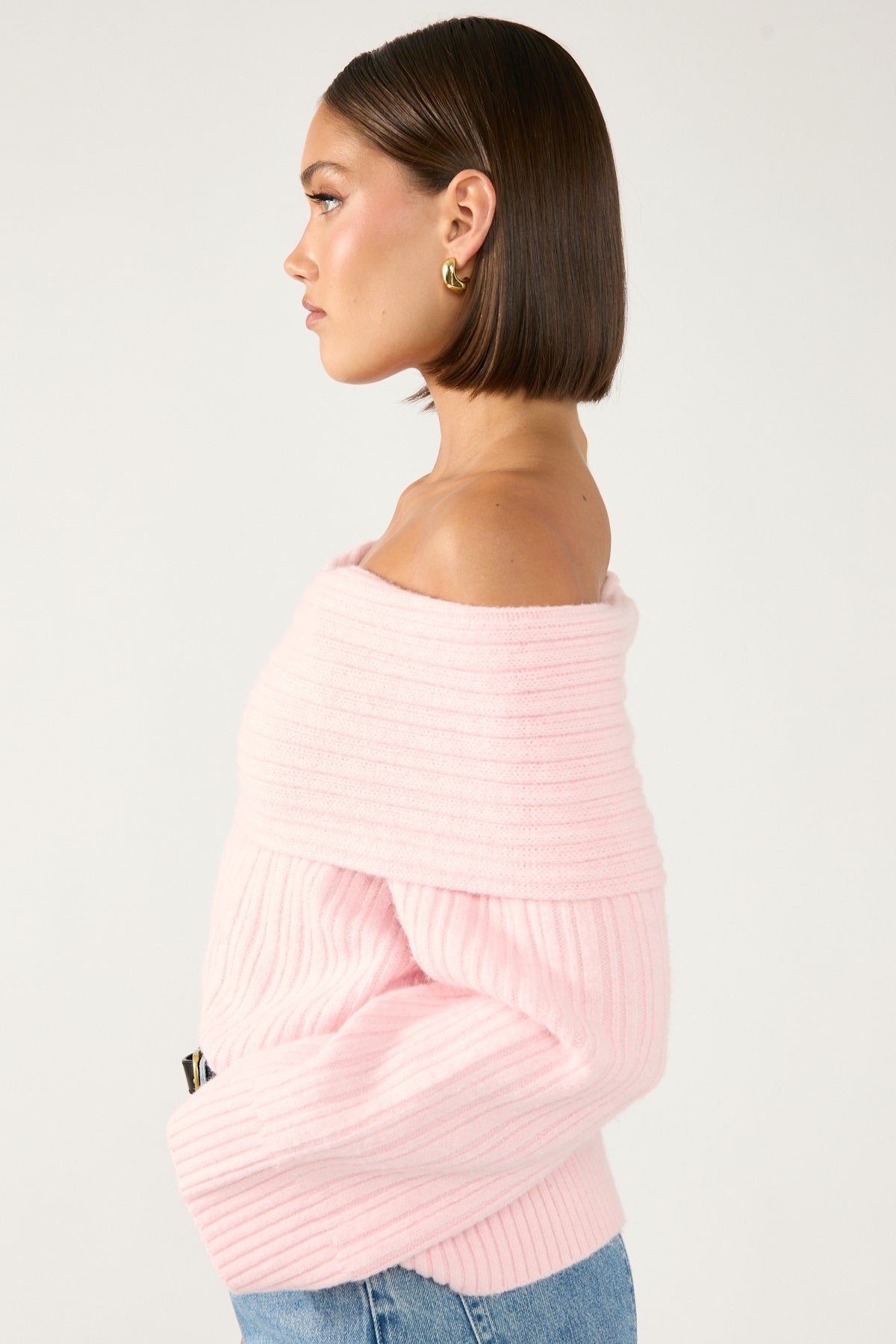 Perfect Stranger Alegra Off Shoulder Knit Jumper Pink