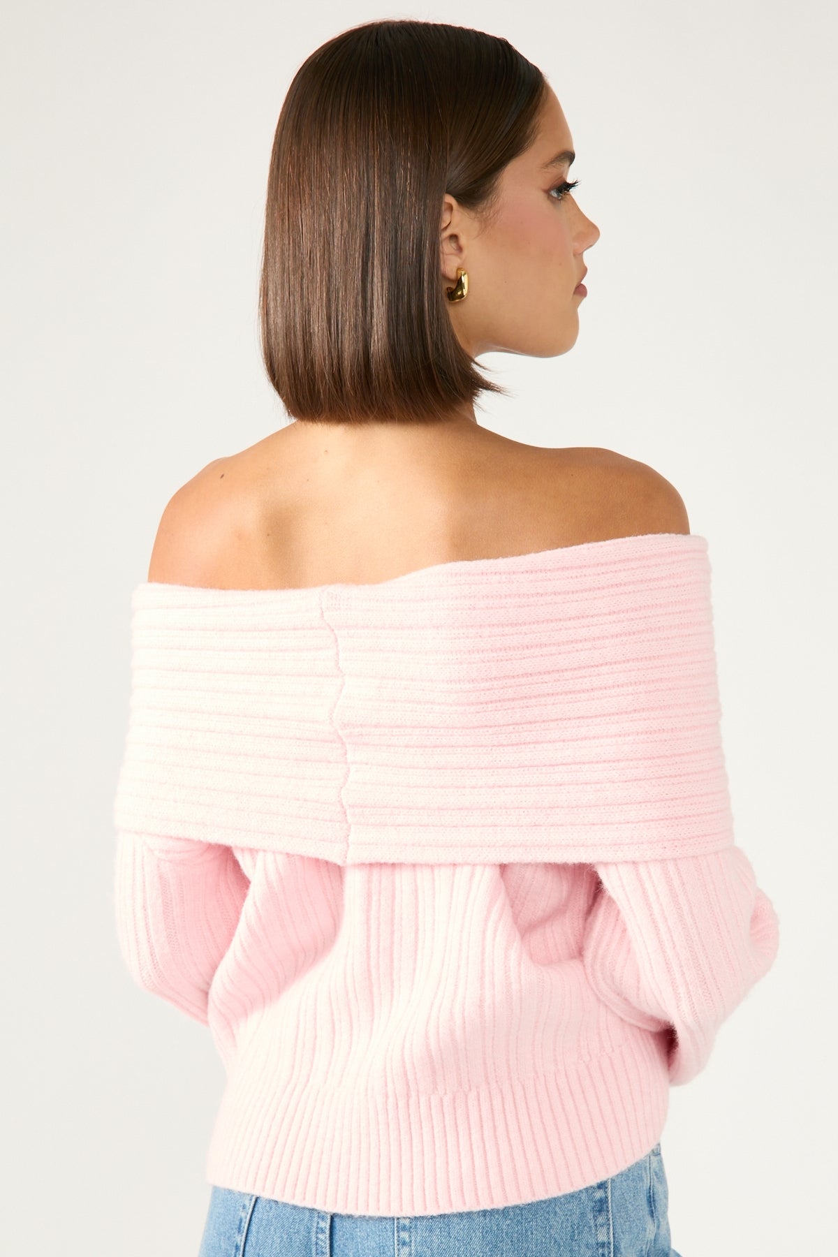 Perfect Stranger Alegra Off Shoulder Knit Jumper Pink