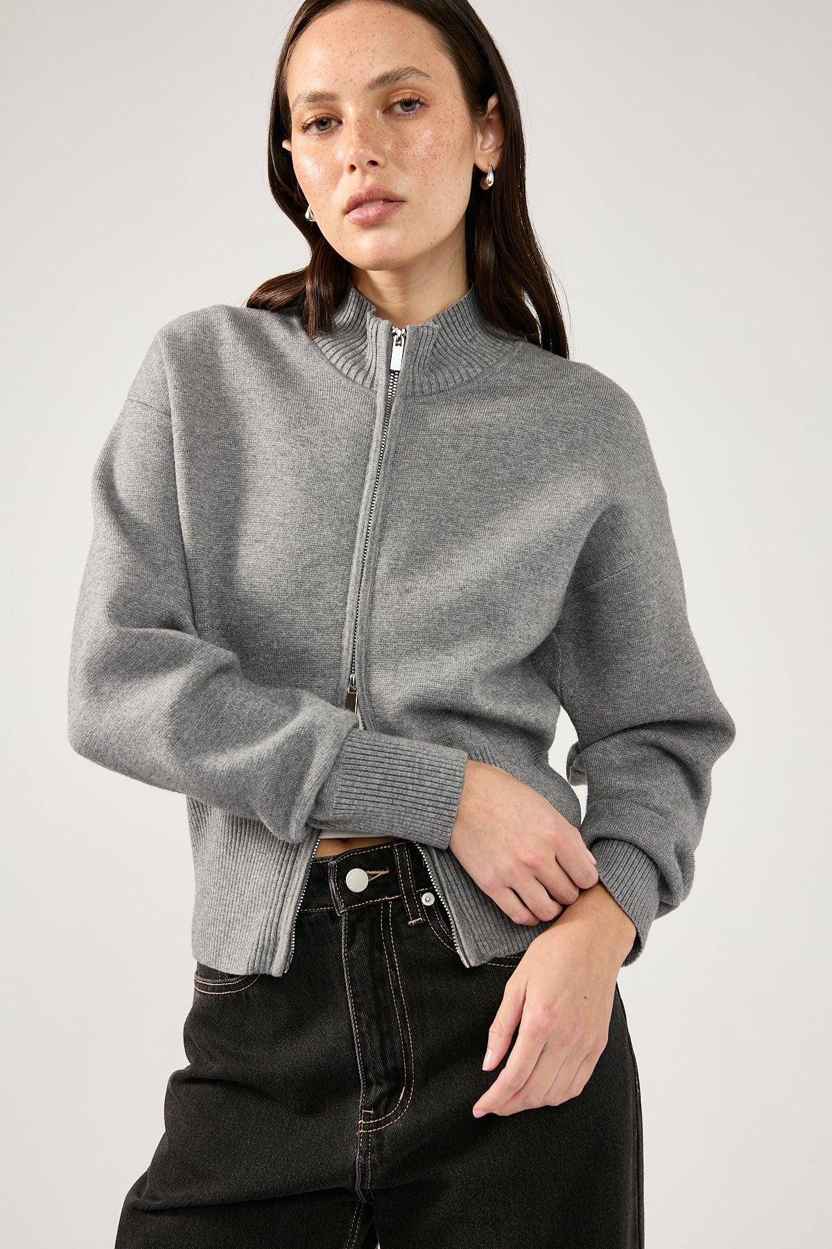 Perfect Stranger Rana Zip Up Cardigan Charcoal