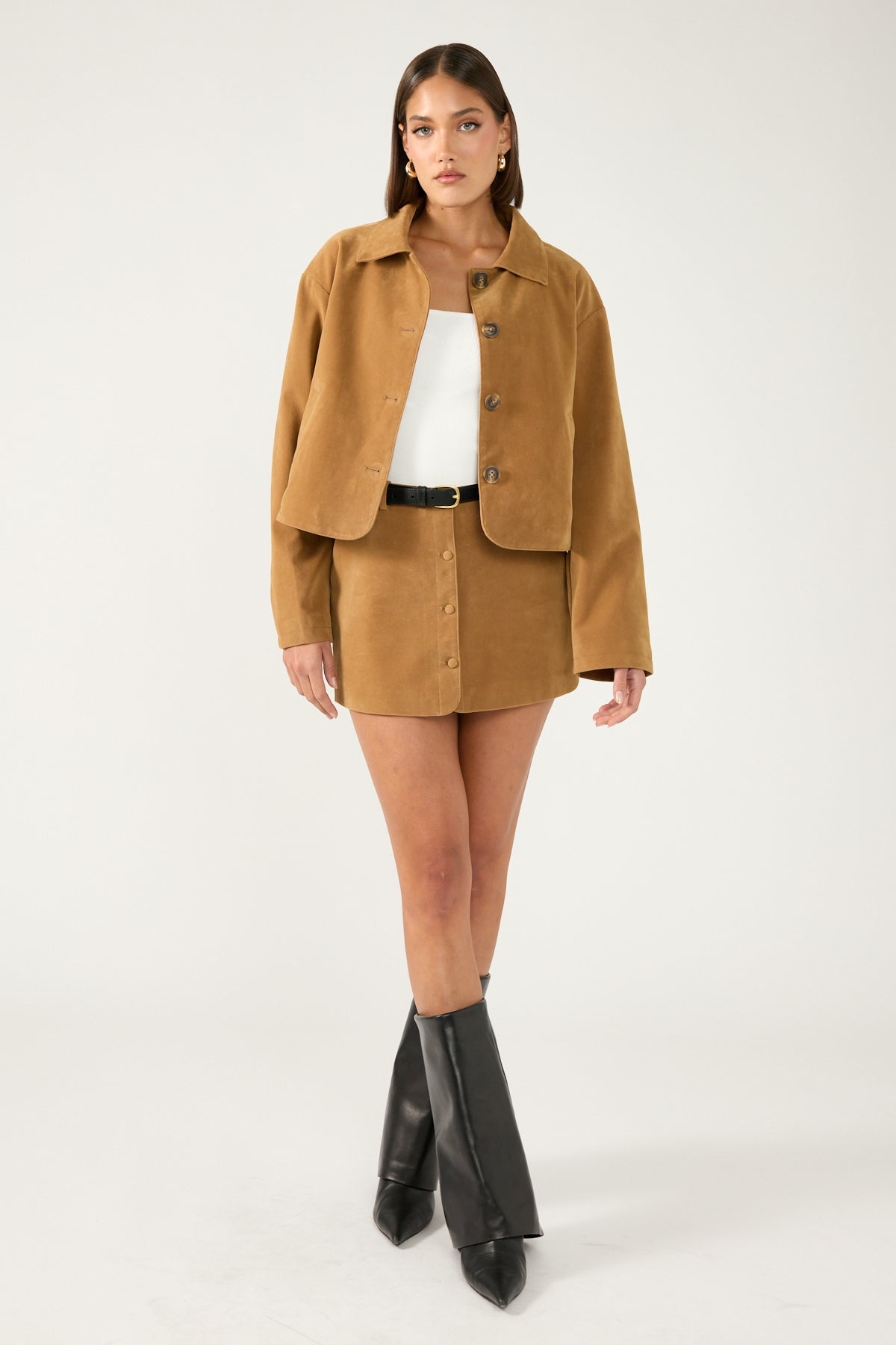 Perfect Stranger Amelie PU Suede Mini Skirt Tan