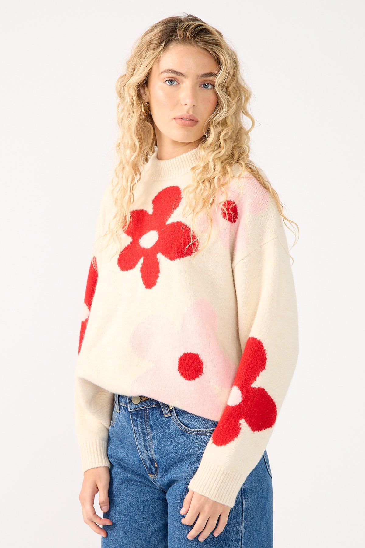 Perfect Stranger Posey Floral Knit Jumper Cream Print