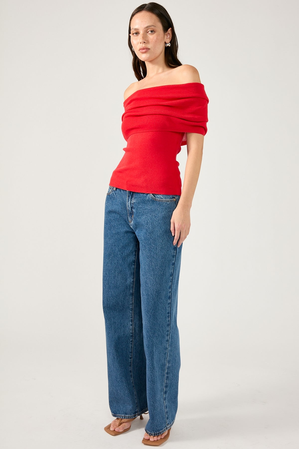 Perfect Stranger Lily Off Shoulder Knit Top Red