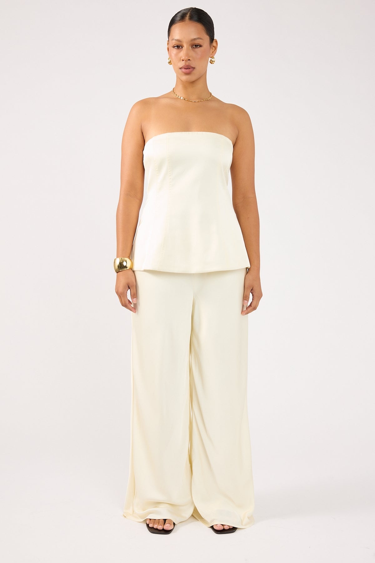 Perfect Stranger Edith Satin Strapless Top Cream