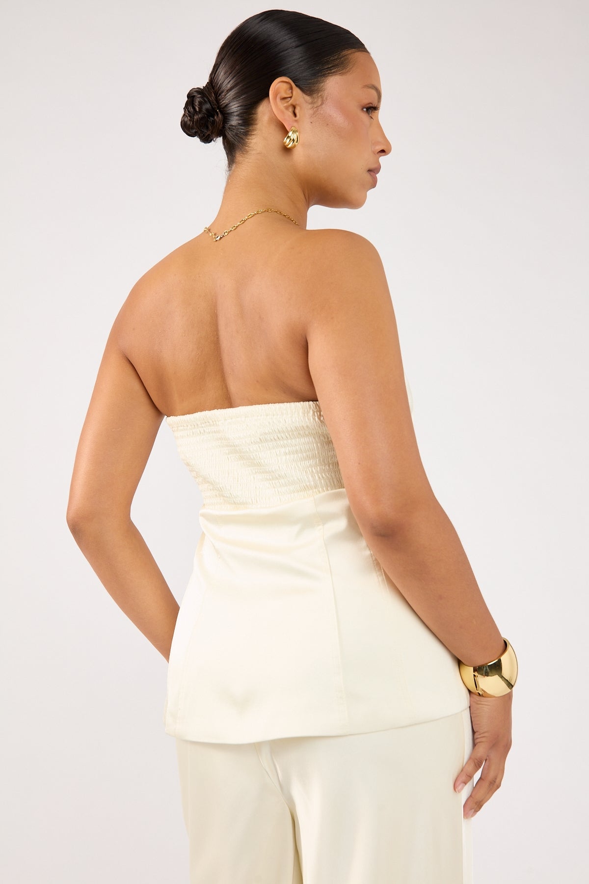 Perfect Stranger Edith Satin Strapless Top Cream