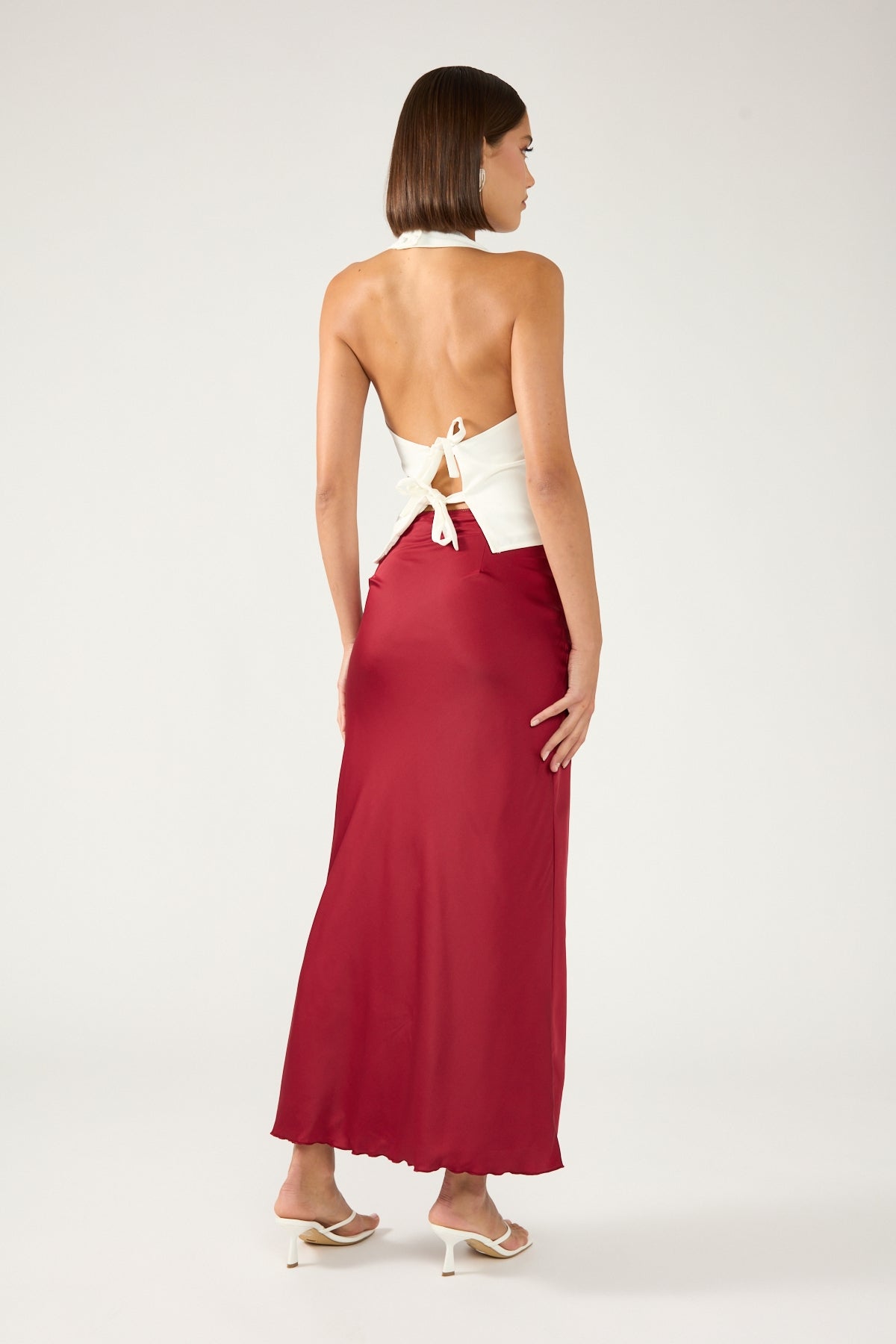 Perfect Stranger Evie Satin Maxi Skirt Burgundy