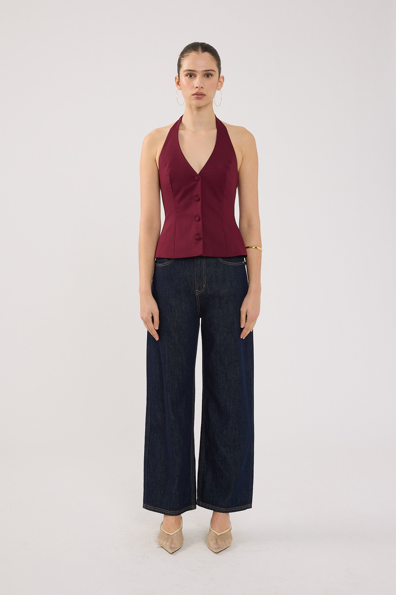 Perfect Stranger Luca Halter Tailored Vest Burgundy