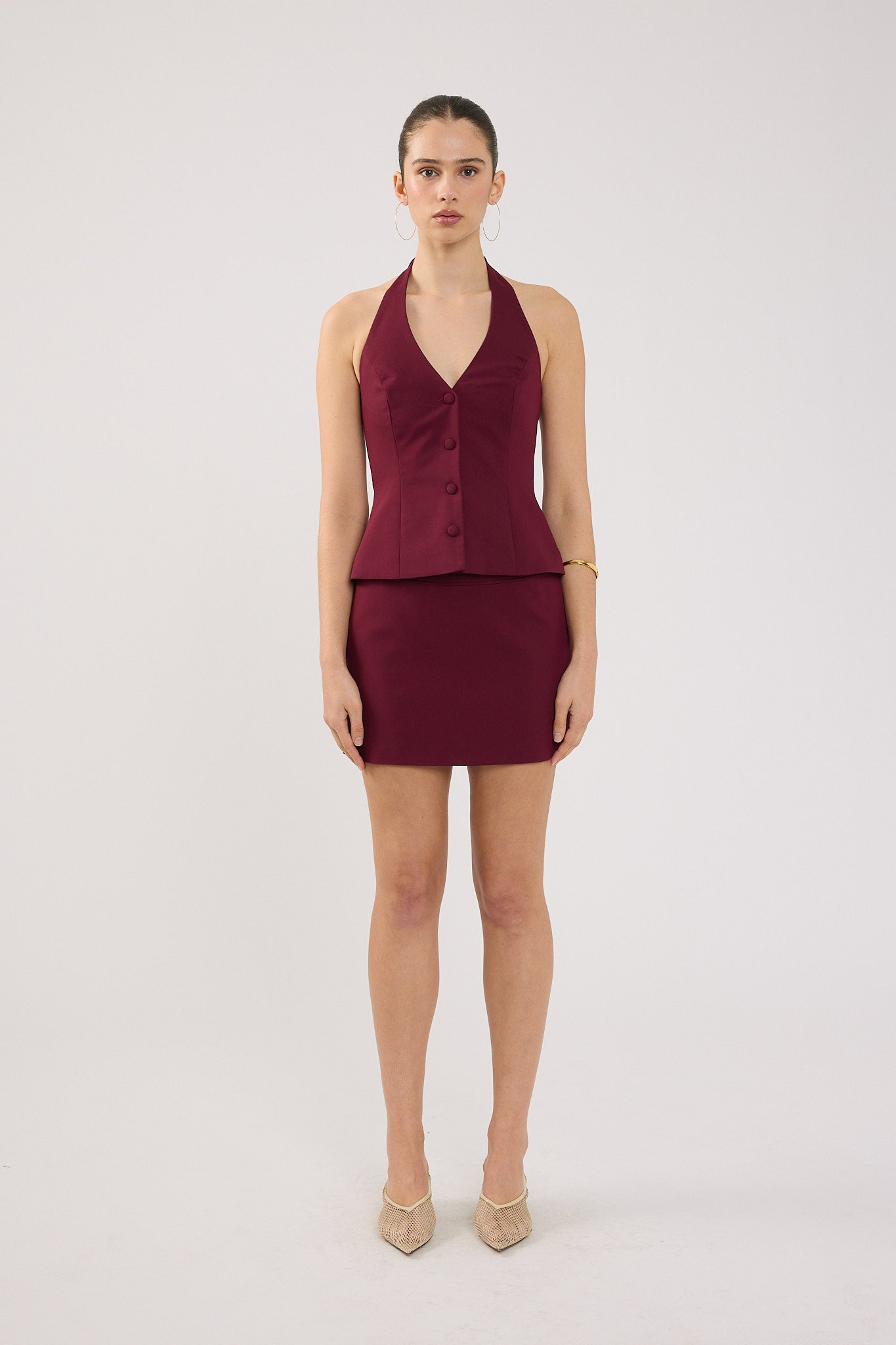 Perfect Stranger Luca Halter Tailored Vest Burgundy