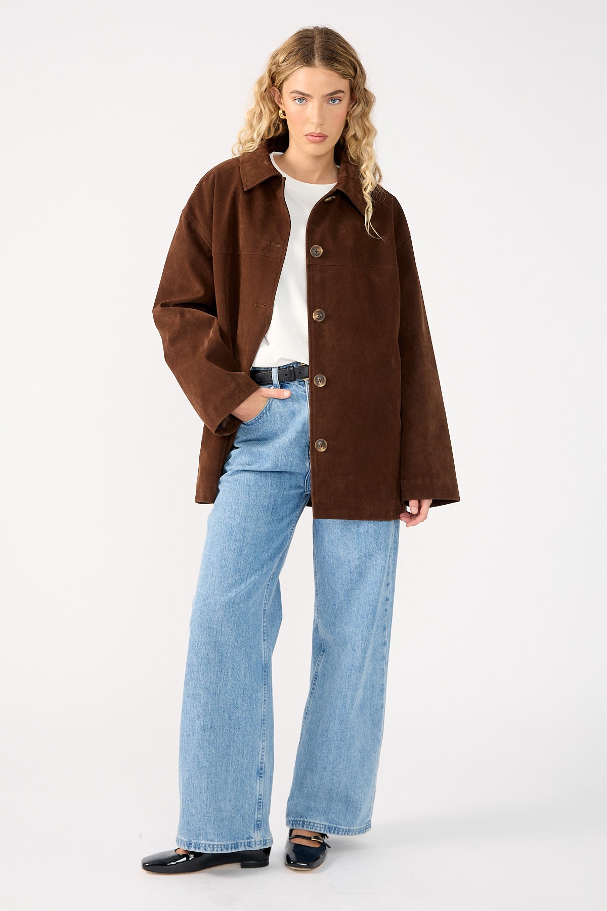 Perfect Stranger Raven PU Suede Long Line Jacket Brown