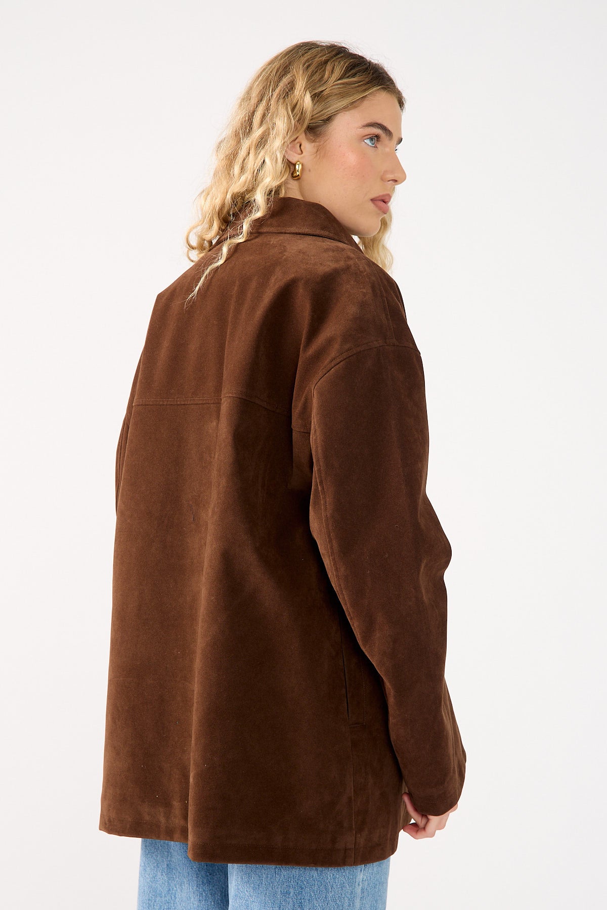 Perfect Stranger Raven PU Suede Long Line Jacket Brown
