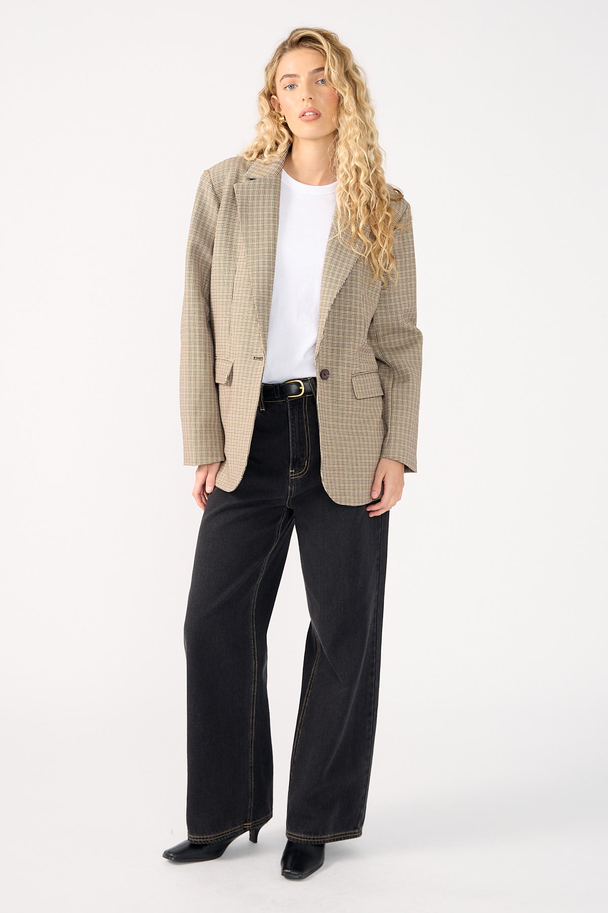 Perfect Stranger Mirella Long Line Blazer Brown Check