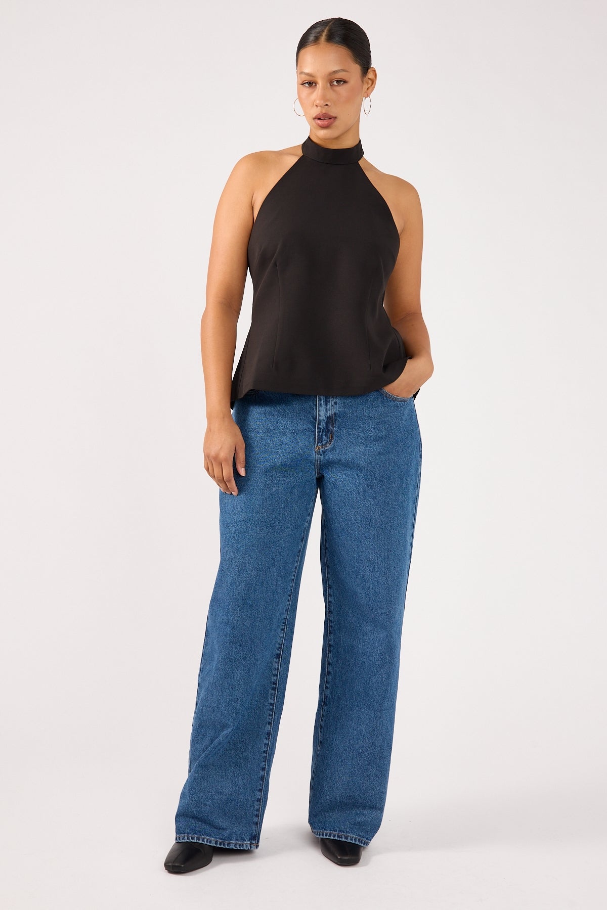 Perfect Stranger Beck Buckle Halter Top Black