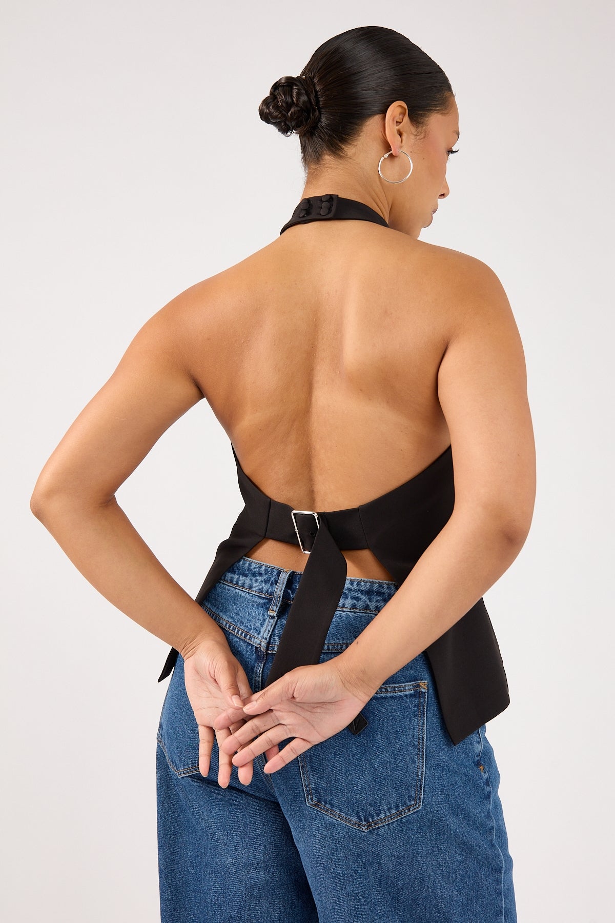 Perfect Stranger Beck Buckle Halter Top Black