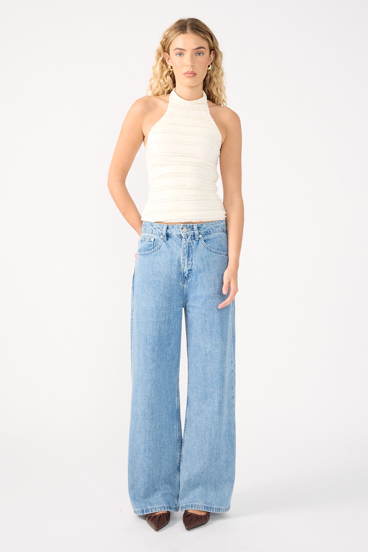 Perfect Stranger Frilly Astra Stretch Halter Top Cream