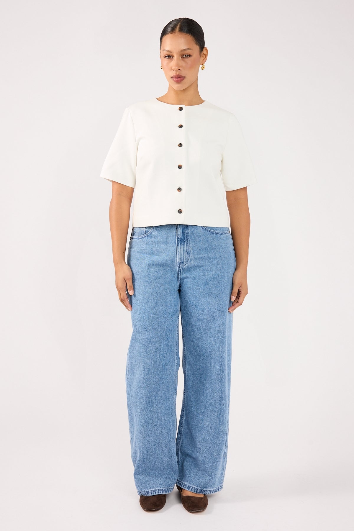 Perfect Stranger Luca Short Sleeve Suiting Top Off White