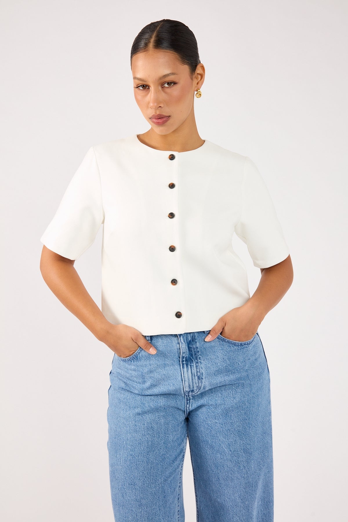 Perfect Stranger Luca Short Sleeve Suiting Top Off White