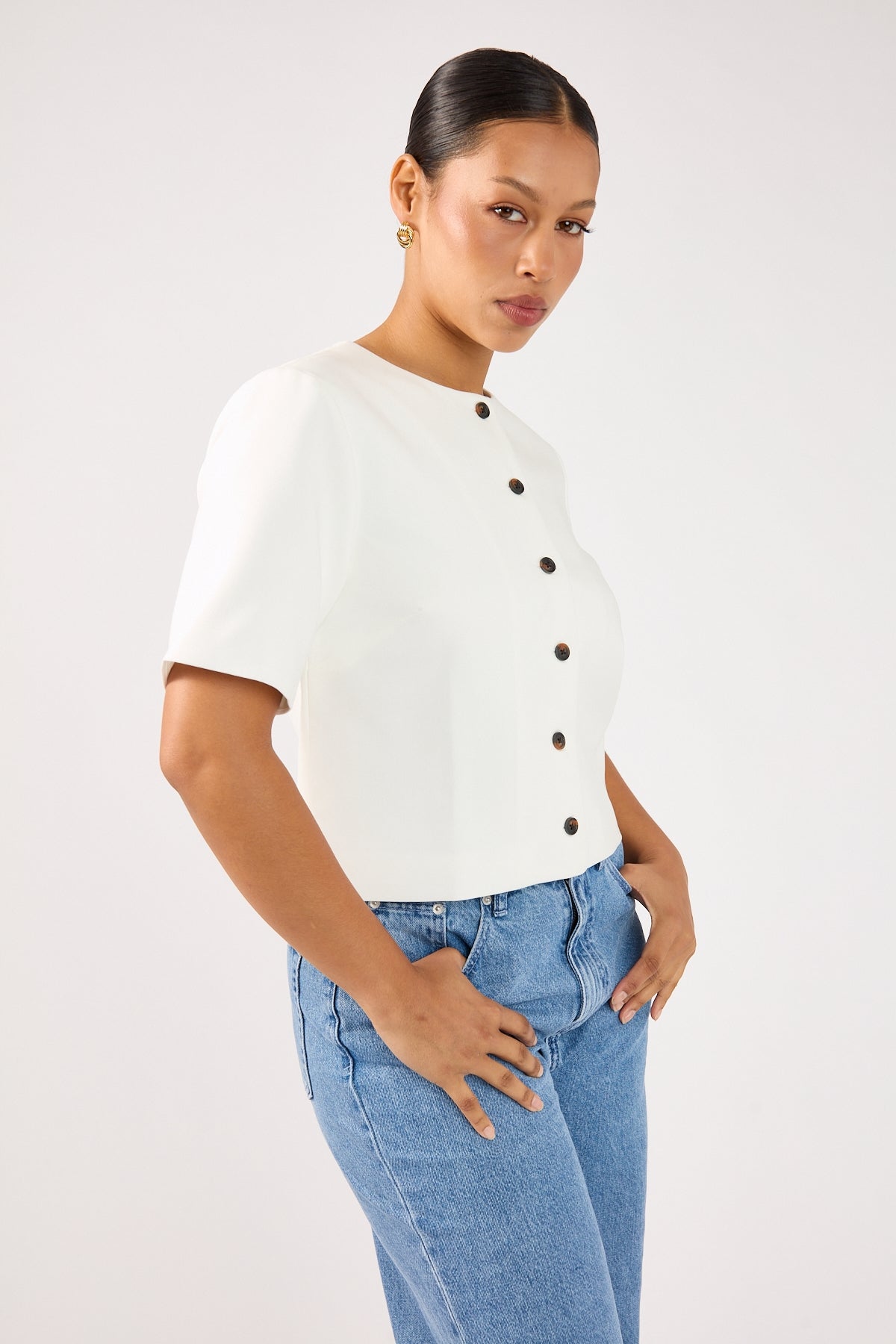 Perfect Stranger Luca Short Sleeve Suiting Top Off White