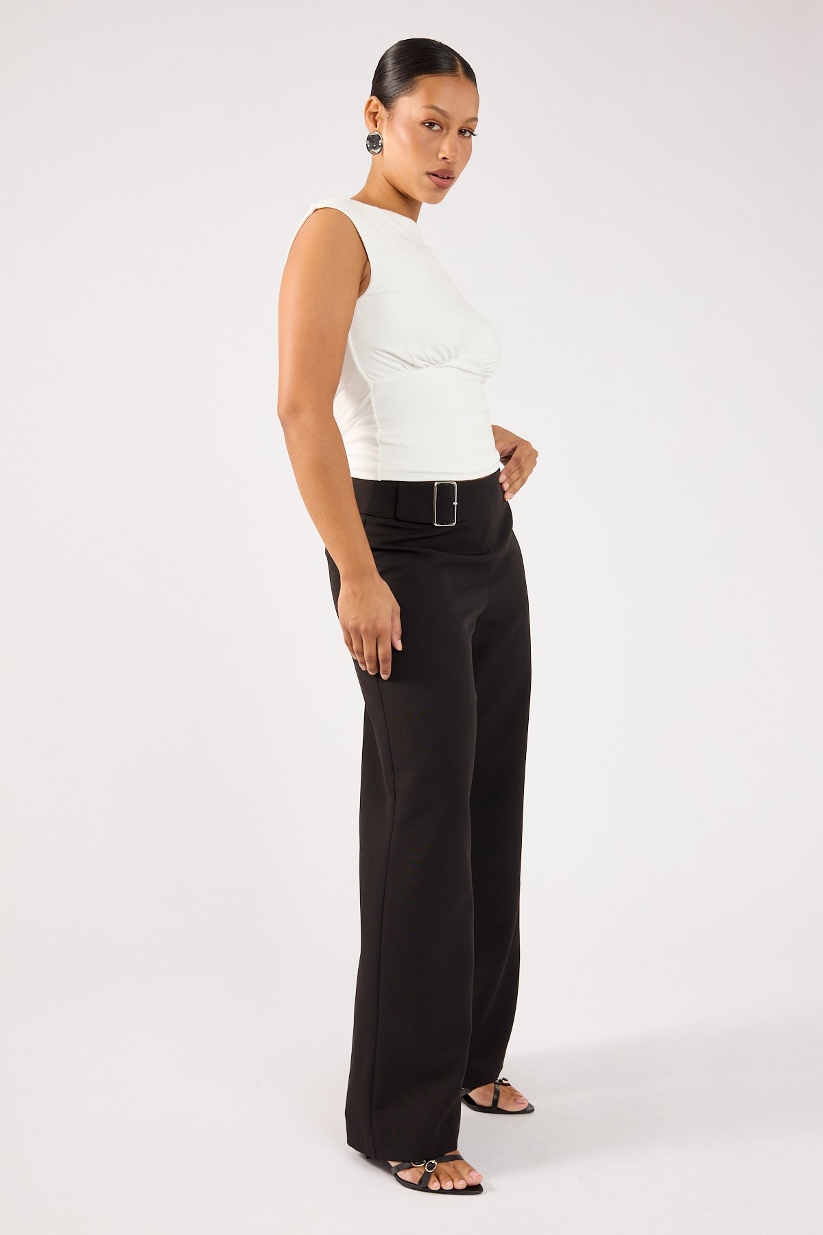 Perfect Stranger Beck Buckle Mid Rise Tailored Pant Black