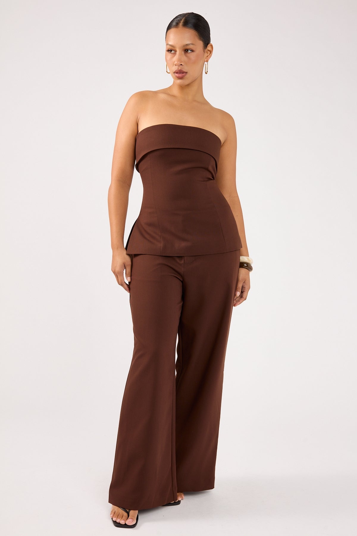 Perfect Stranger Luella Mid Rise Wide Leg Tailored Pant Brown