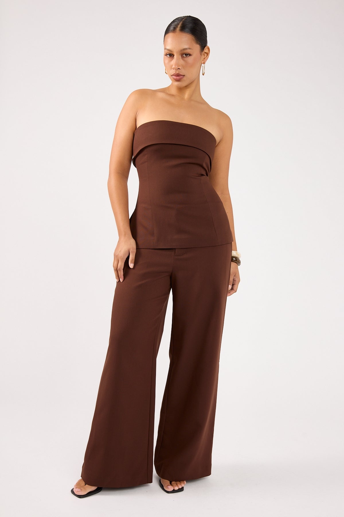 Perfect Stranger Luella Mid Rise Wide Leg Tailored Pant Brown