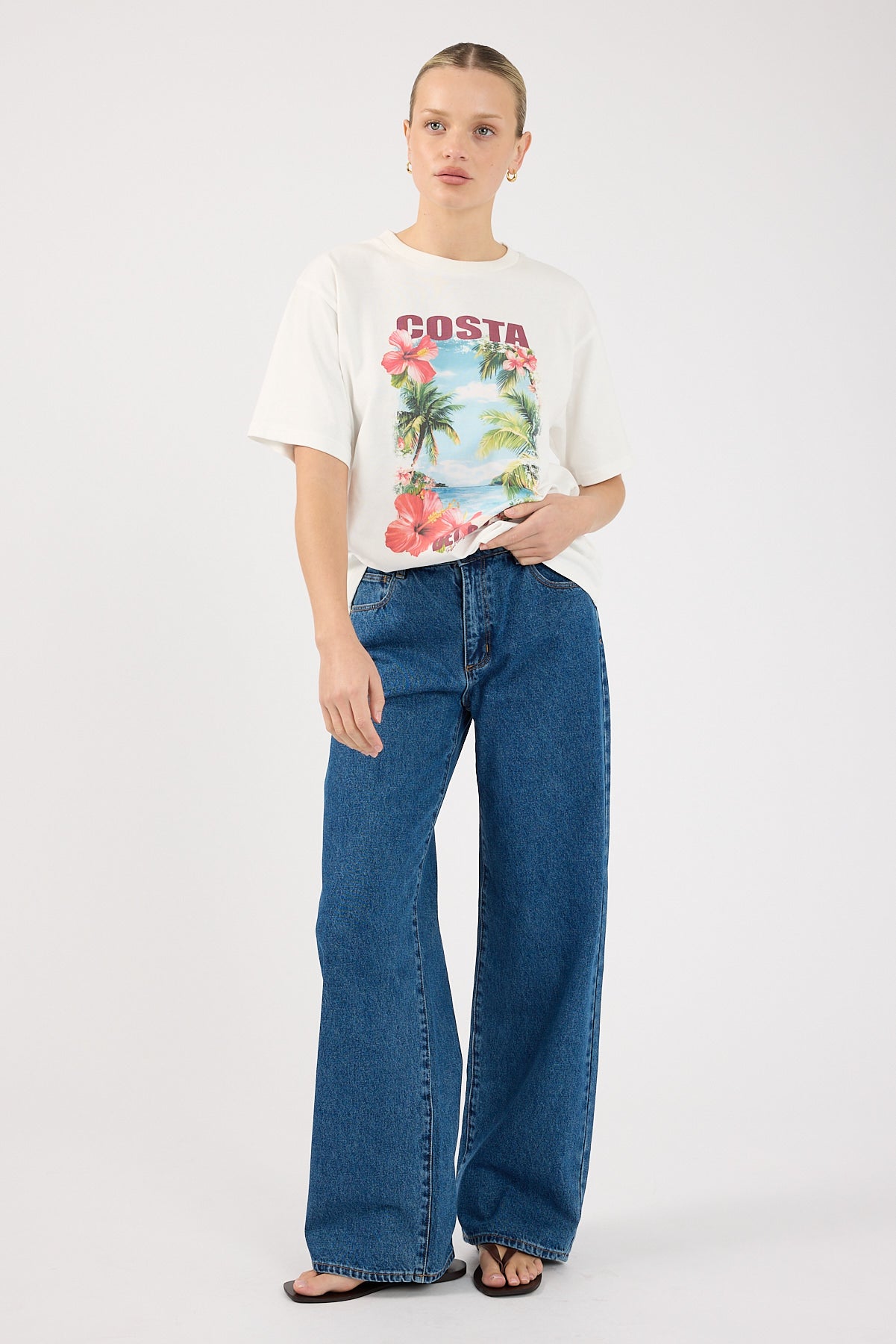 Perfect Stranger Costa Del Sol Oversized Graphic Tee White