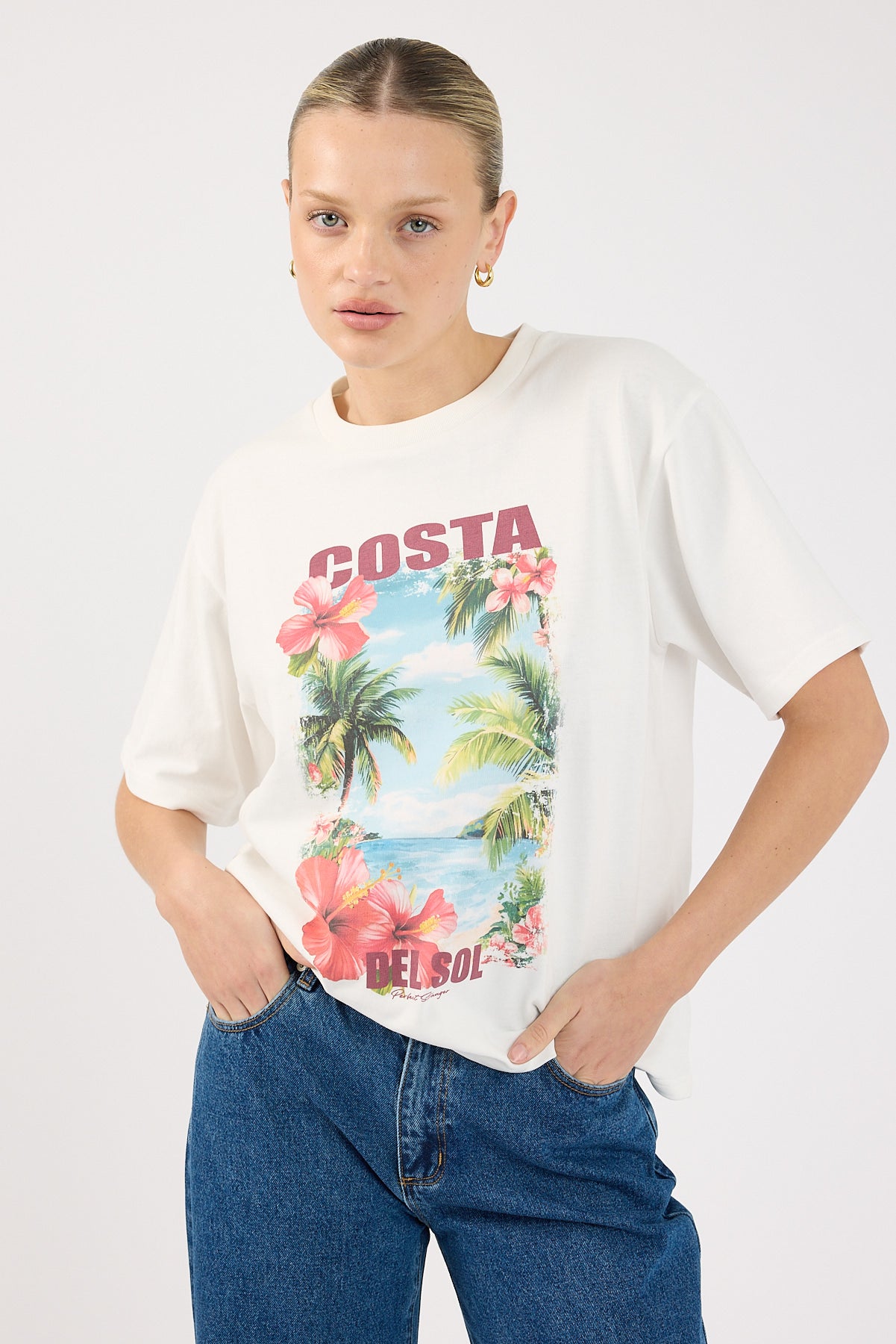 Perfect Stranger Costa Del Sol Oversized Graphic Tee White