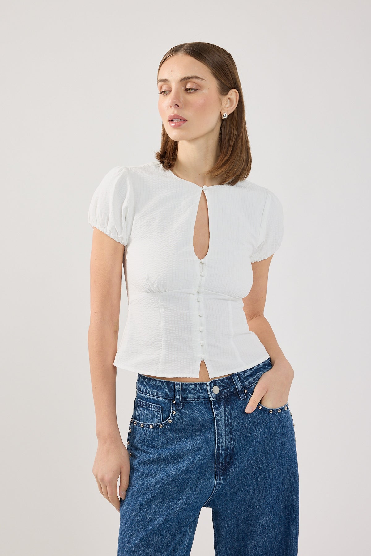 Perfect Stranger Aurora Keyhole Top White
