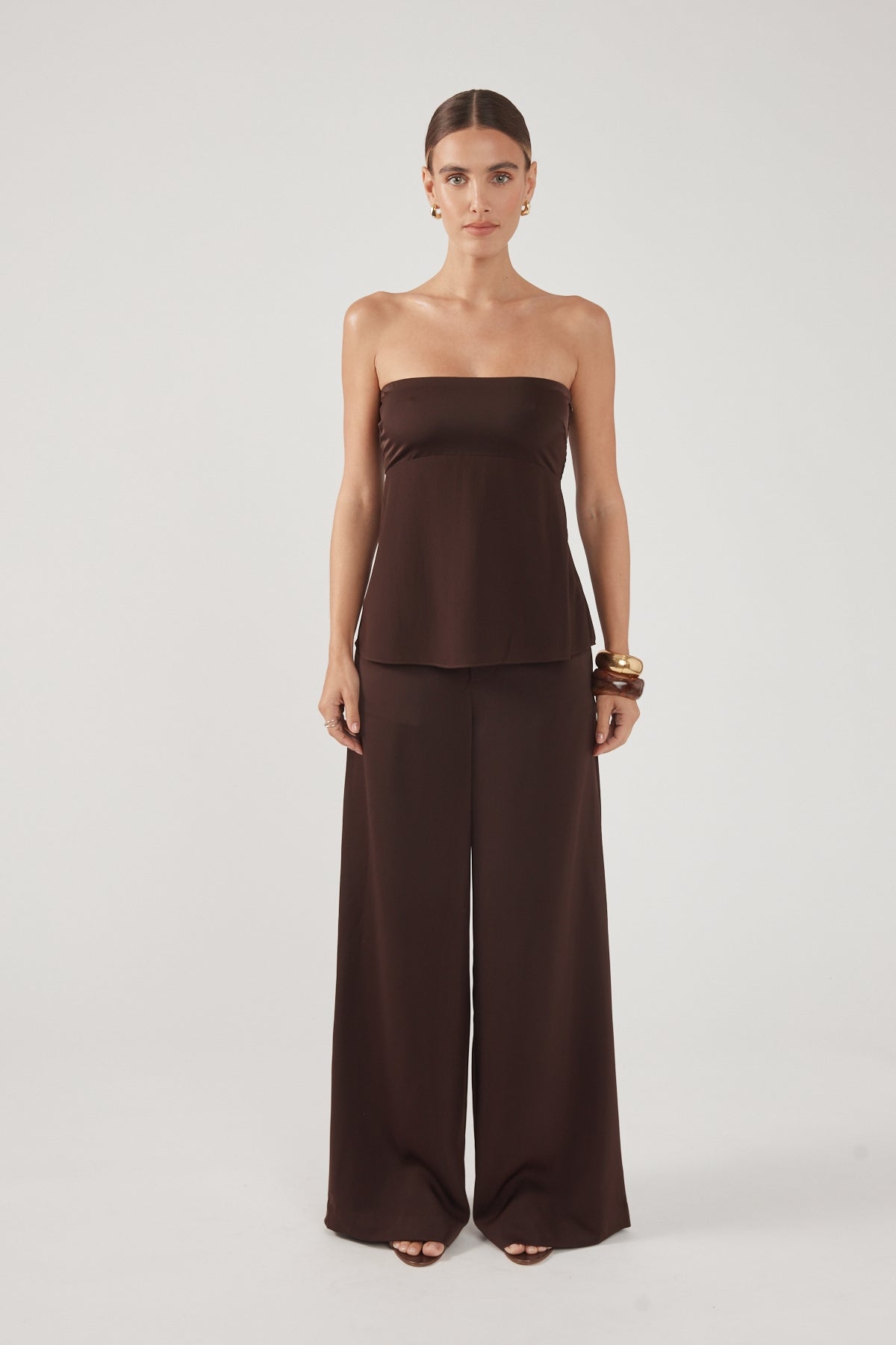 Perfect Stranger Ellie Strapless Satin Top Brown