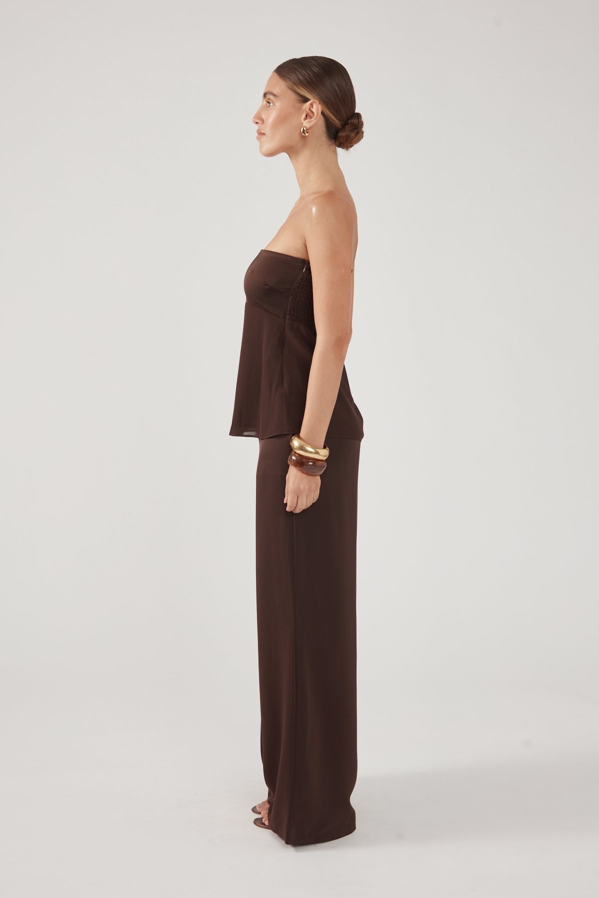 Perfect Stranger Ellie Strapless Satin Top Brown