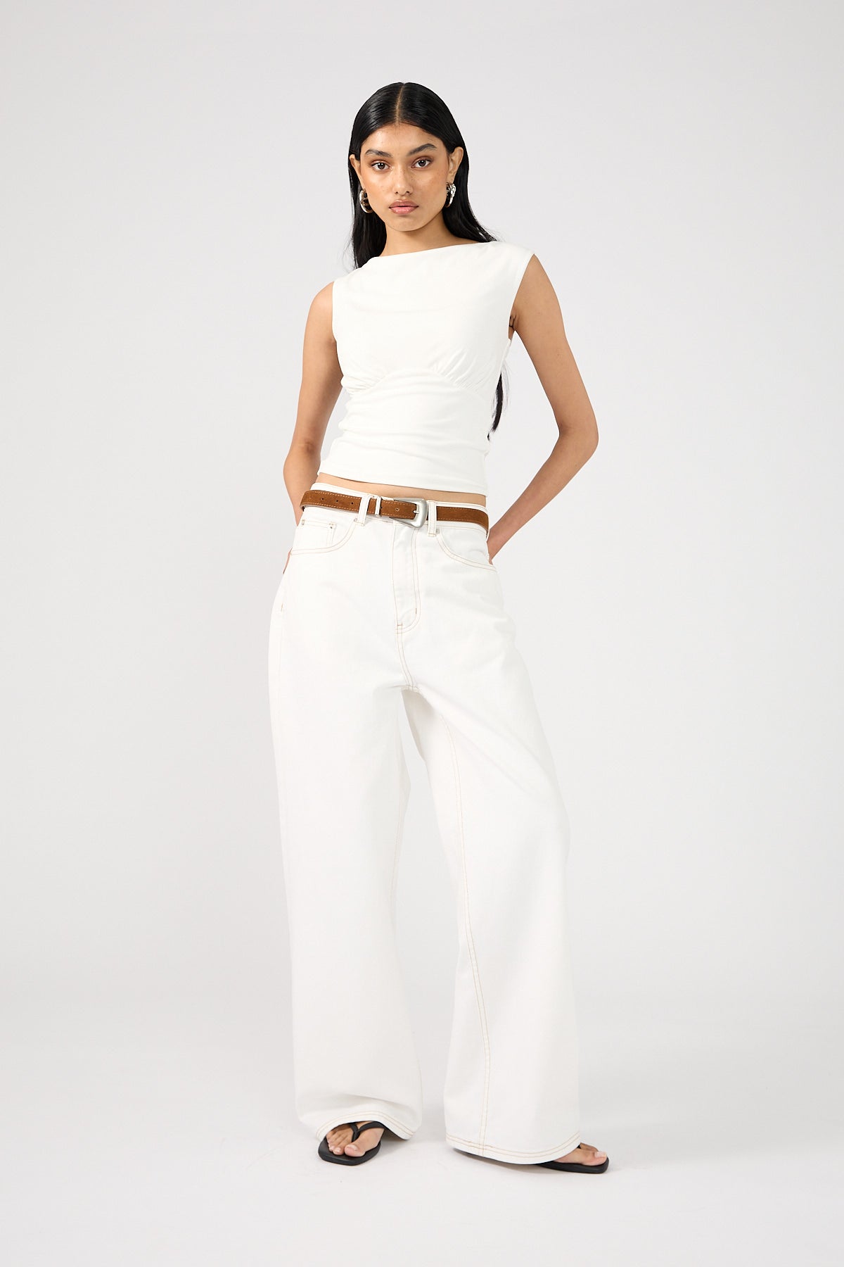 Perfect Stranger Mid Rise 90's Slouch Jean White Contrast Off White Contrast