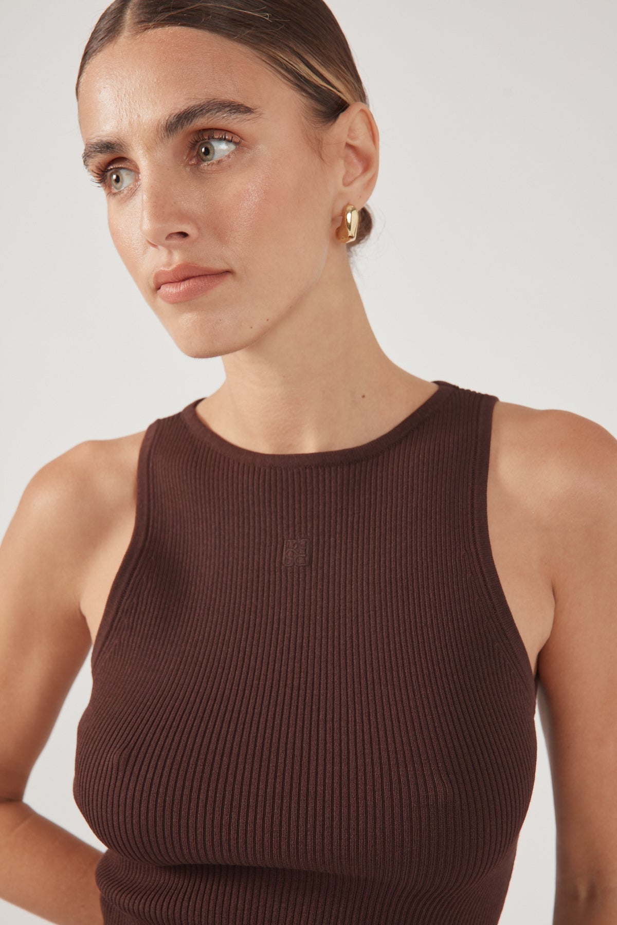 Perfect Stranger Racer Tank Knit Top Chocolate