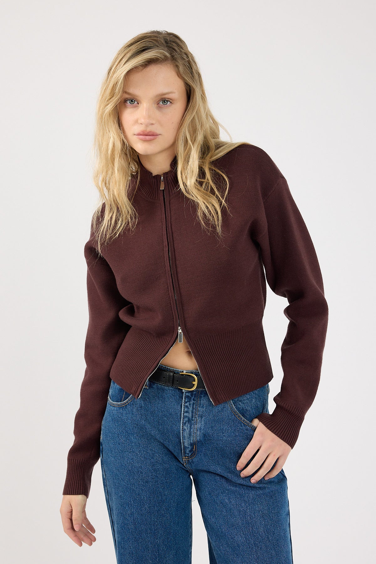 Perfect Stranger Rana Zip Up Cardigan Bitter Chocolate