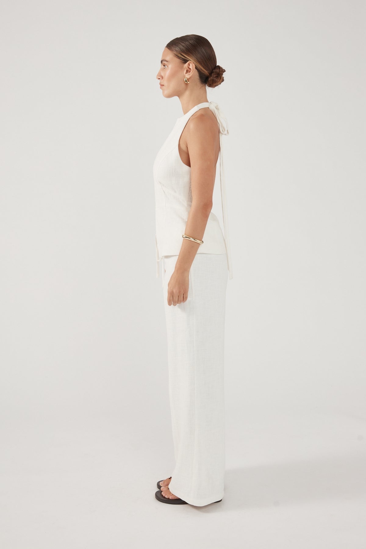 Perfect Stranger Maui Tie Front Low Rise Linen Pant White