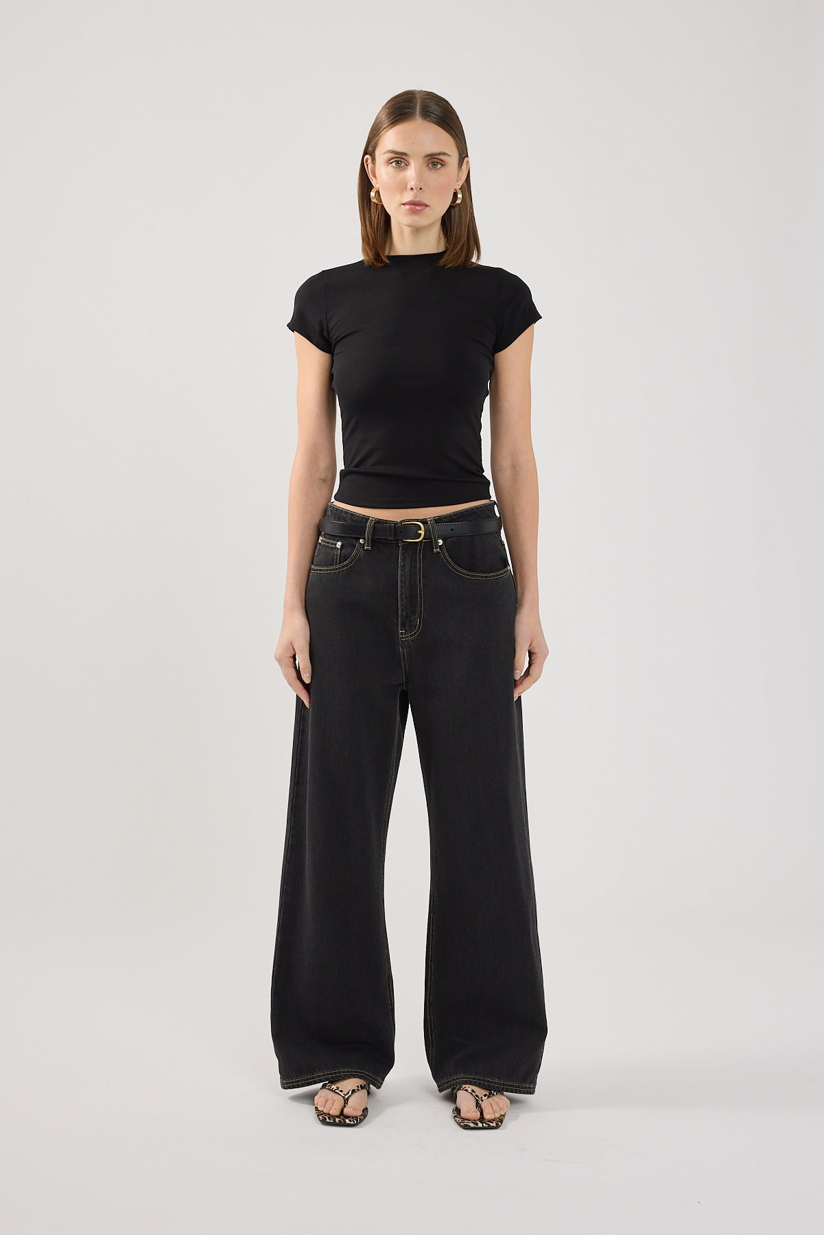 Perfect Stranger Longline Cap Sleeve Tee Black