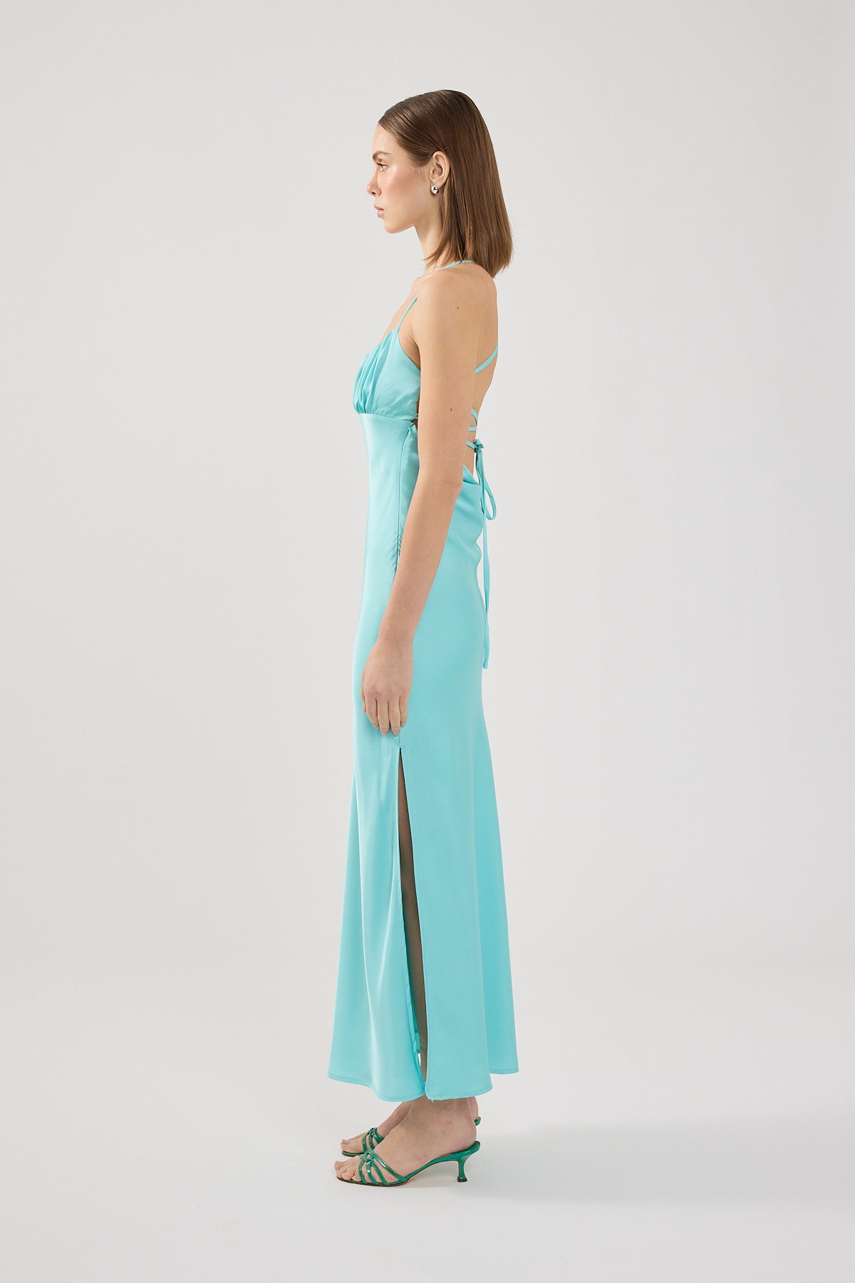 Perfect Stranger Colette Lace up Maxi Dress Turquoise
