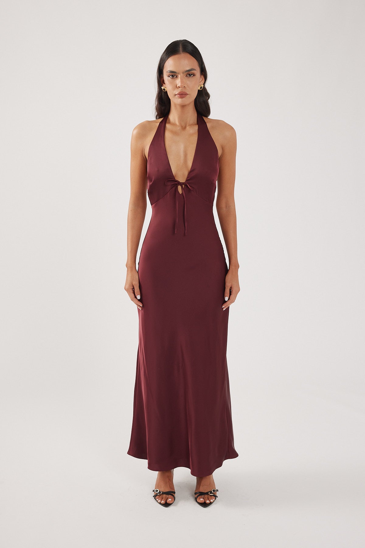 Perfect Stranger Kennedy Halter Maxi Dress Burgundy