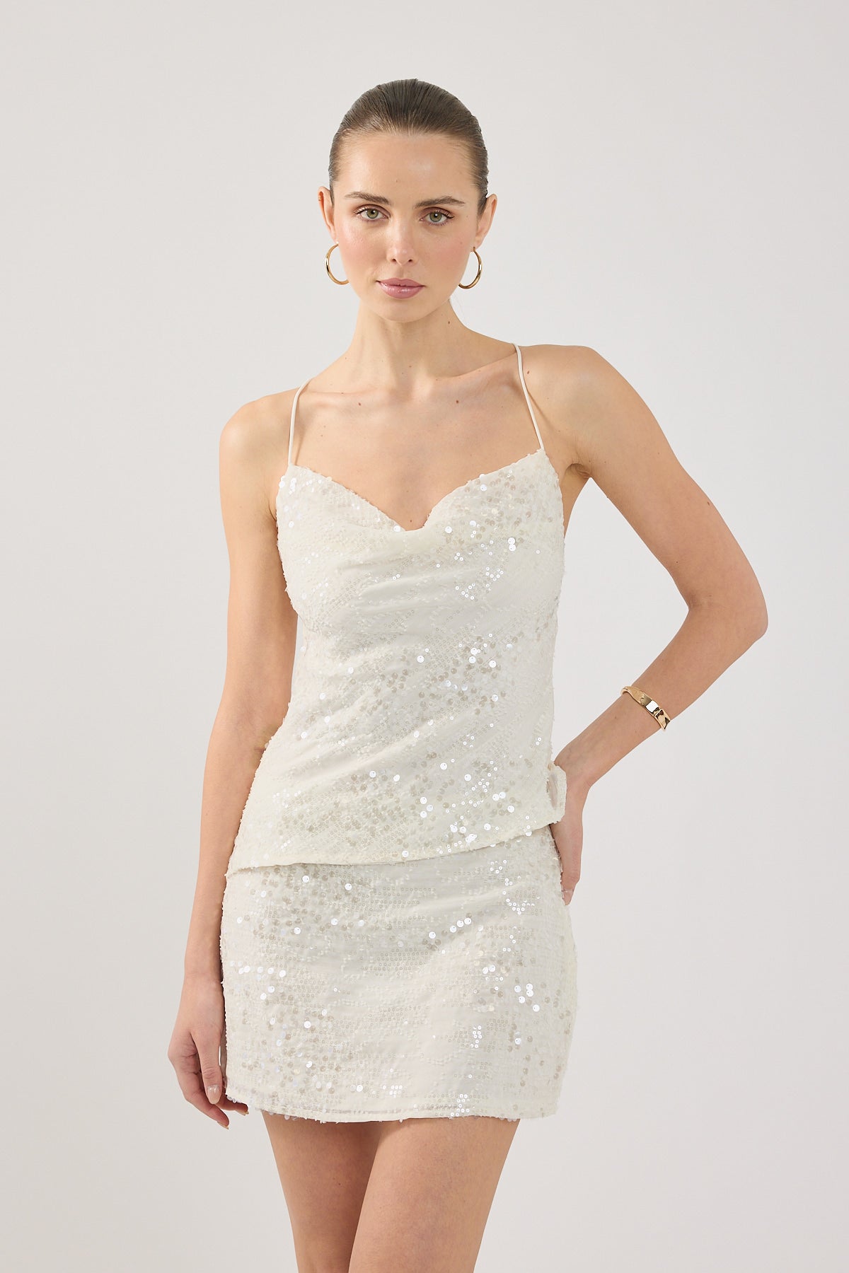 Perfect Stranger Essie Sequin Halter Top Off White