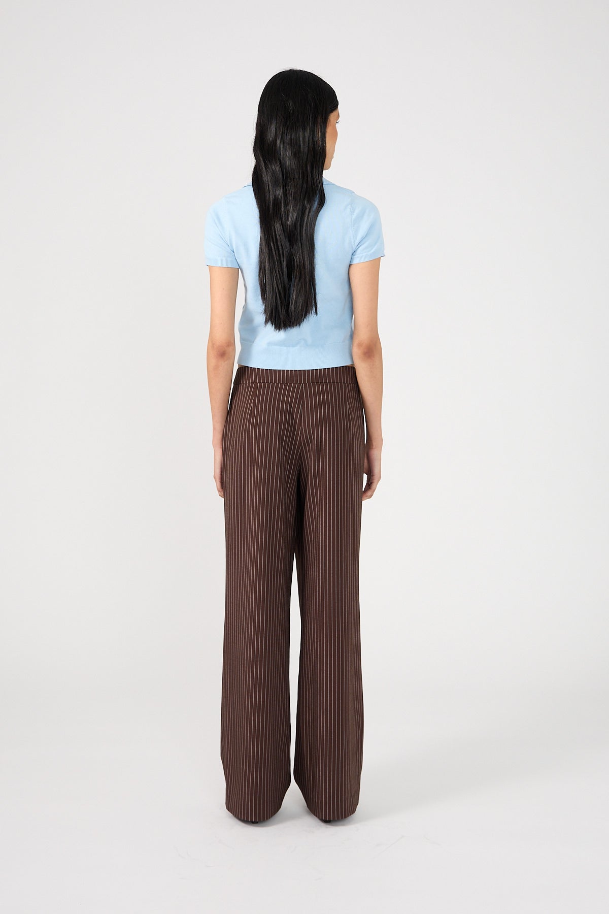 Perfect Stranger Odie Pinstripe Mid Rise Tailored Pant Brown Pinstripe